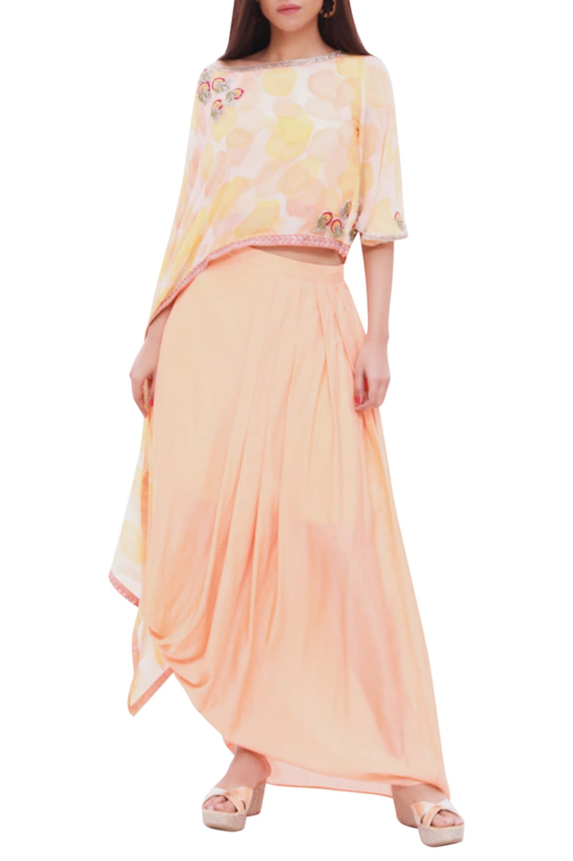 Krishna Mehta Silk Asymmetric top with skirt