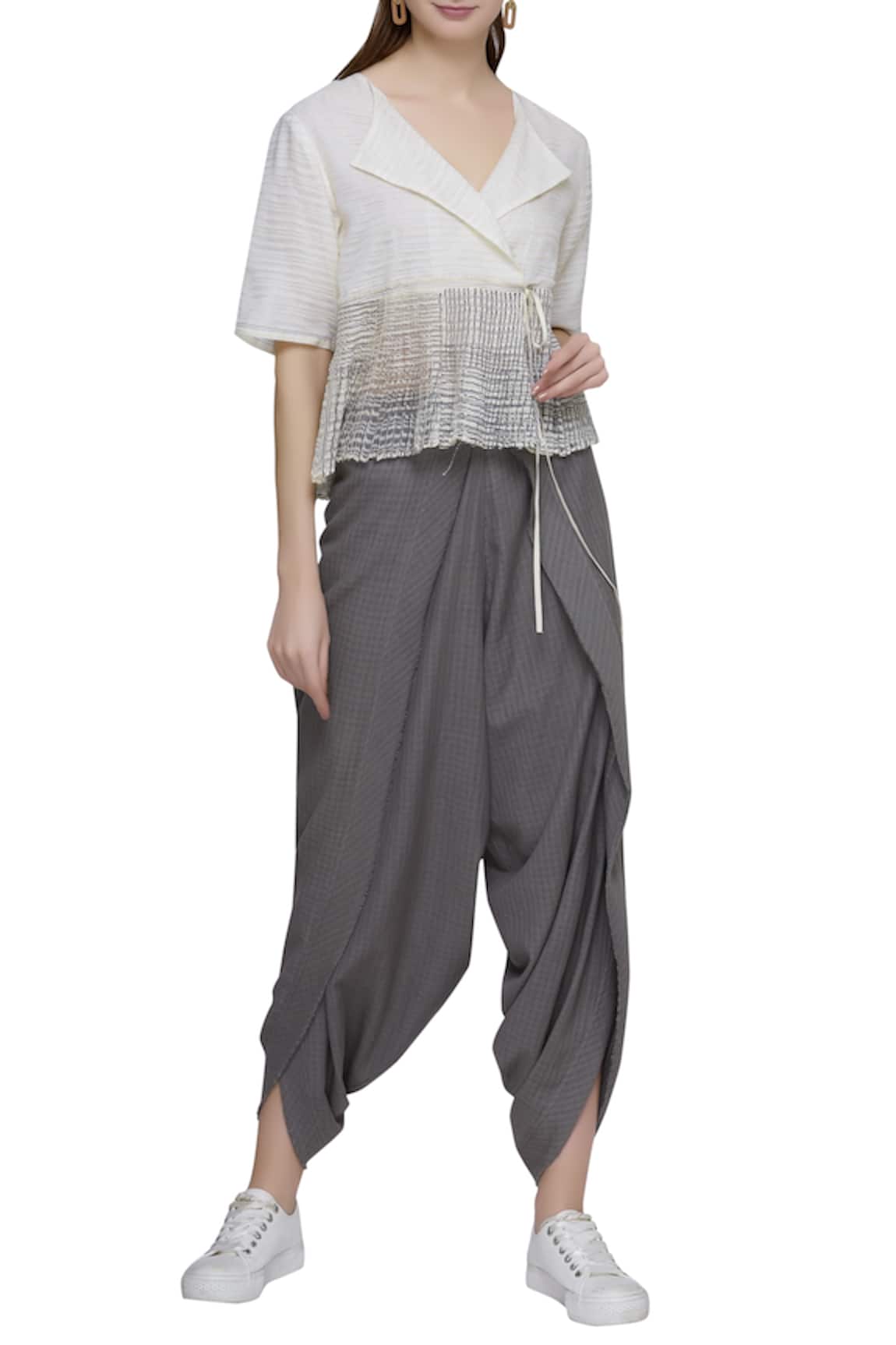 Buy Women Olive Mirror Embroidered Top With Dhoti Pants Online at Sassafras