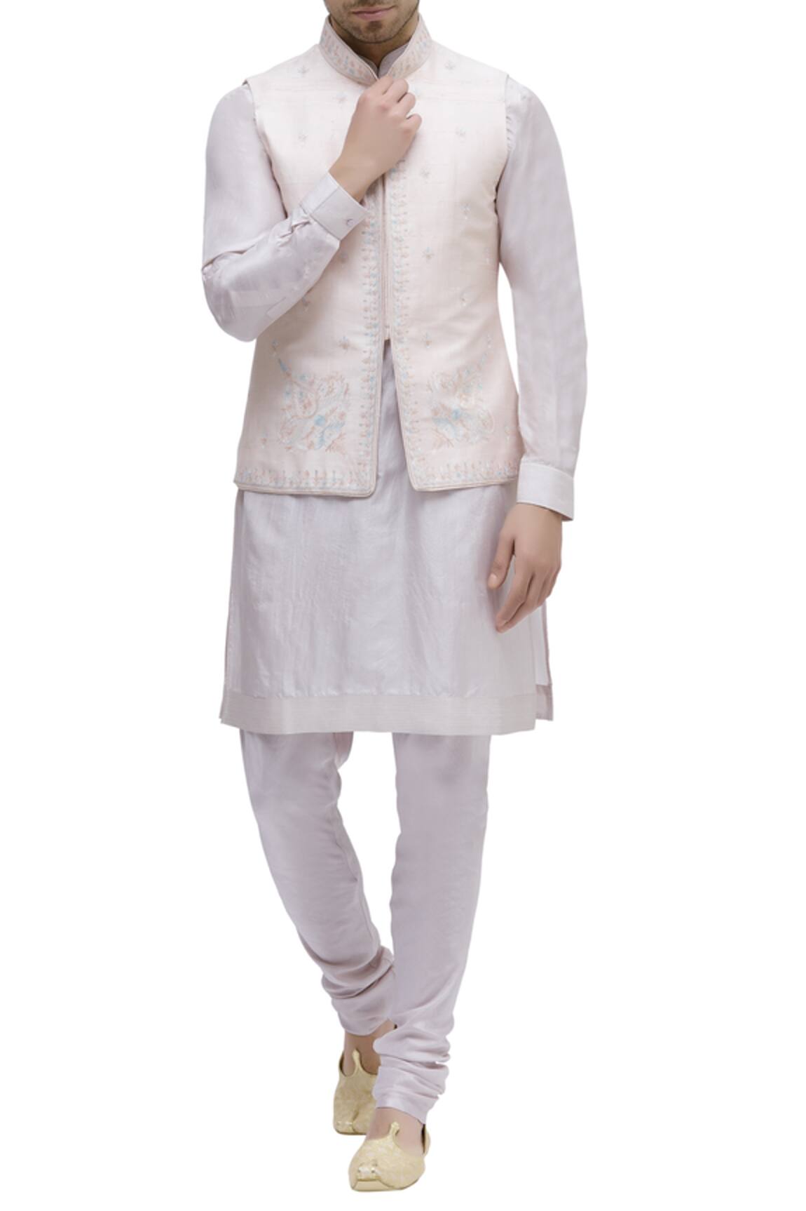 Vanshik Raw Silk Embroidered Bundi Kurta Set