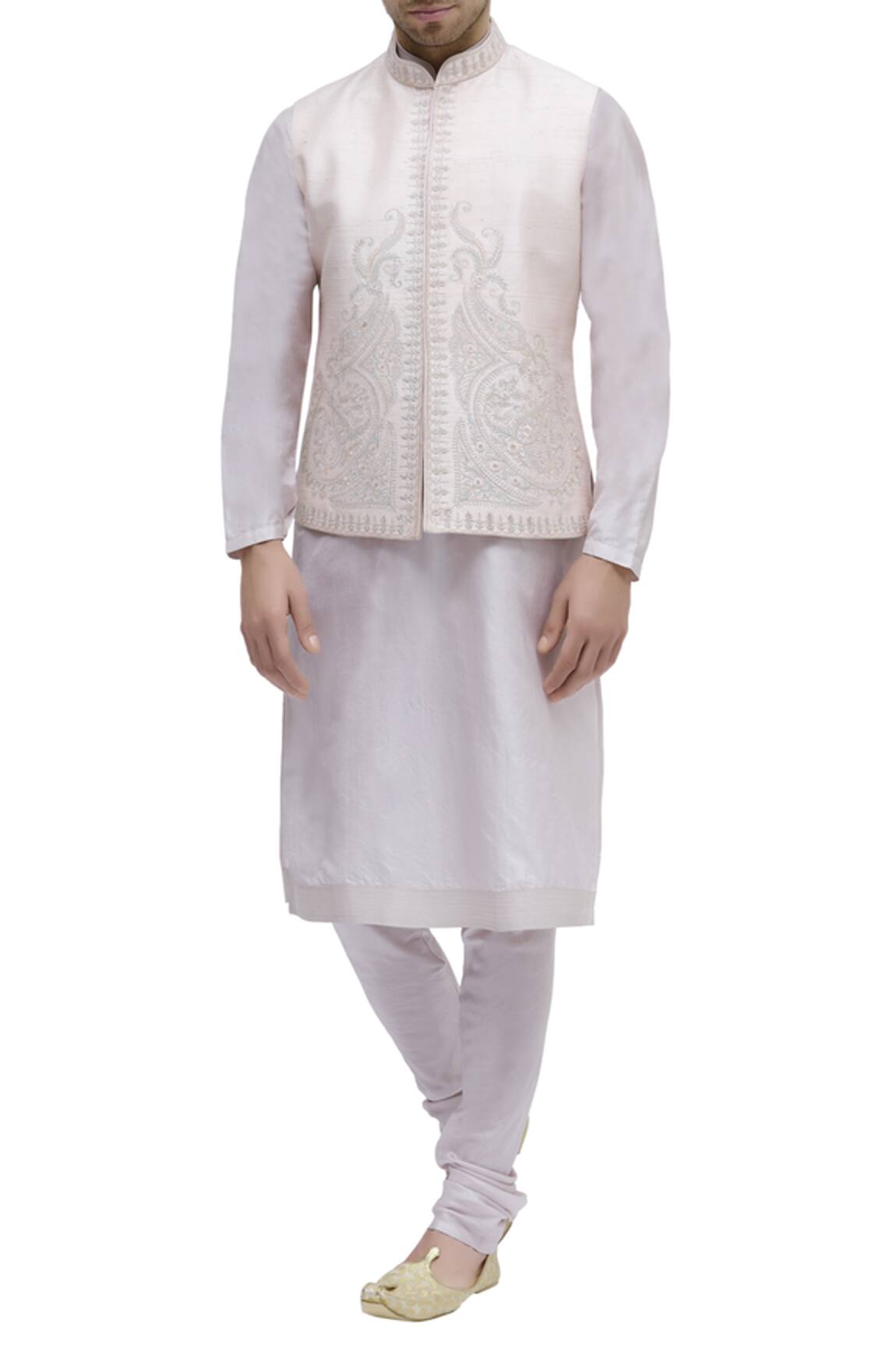 Vanshik Raw Silk Embroidered Bundi Kurta Set