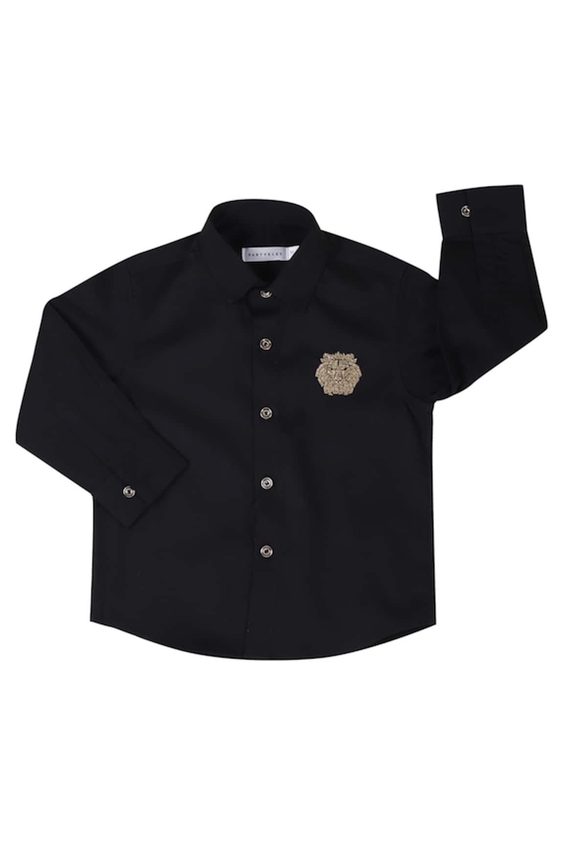 Partykles Black Lion Motif Embroidered Shirt 