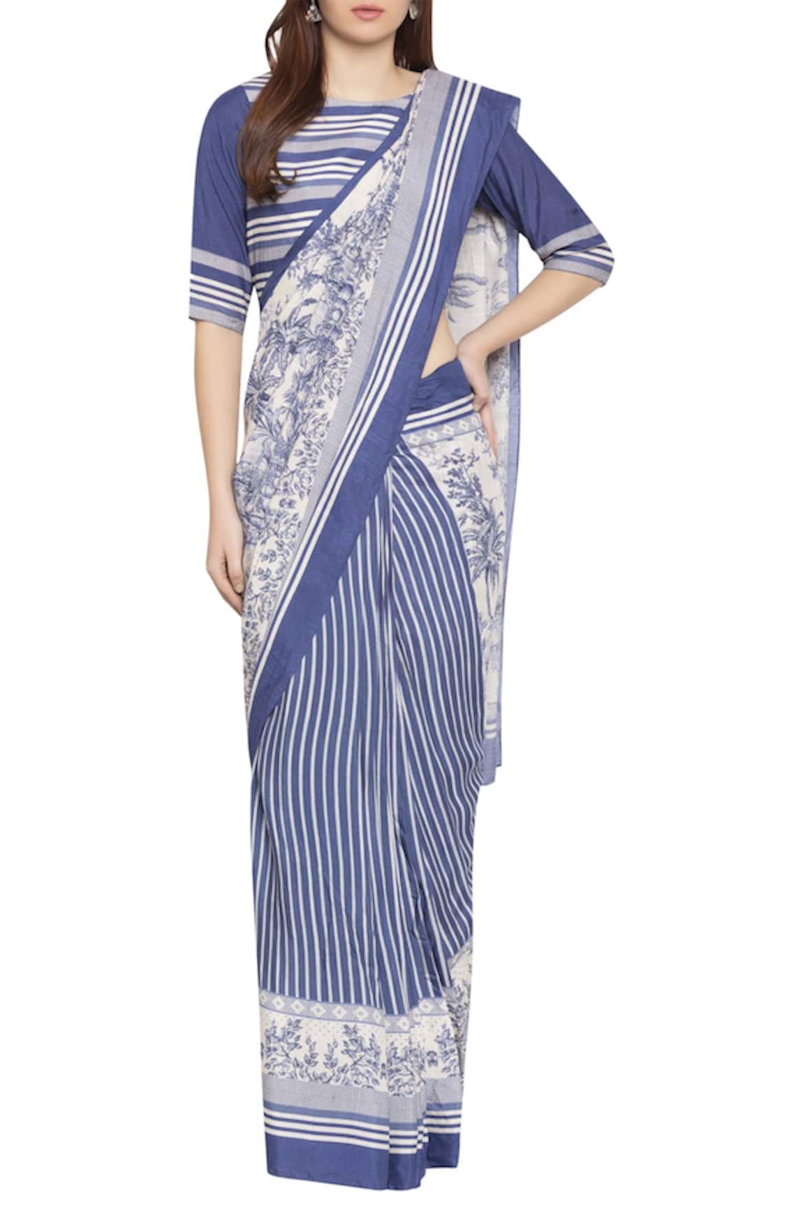 So US By Sougatpaul Printed Pre-Stitched Saree With Blouse 