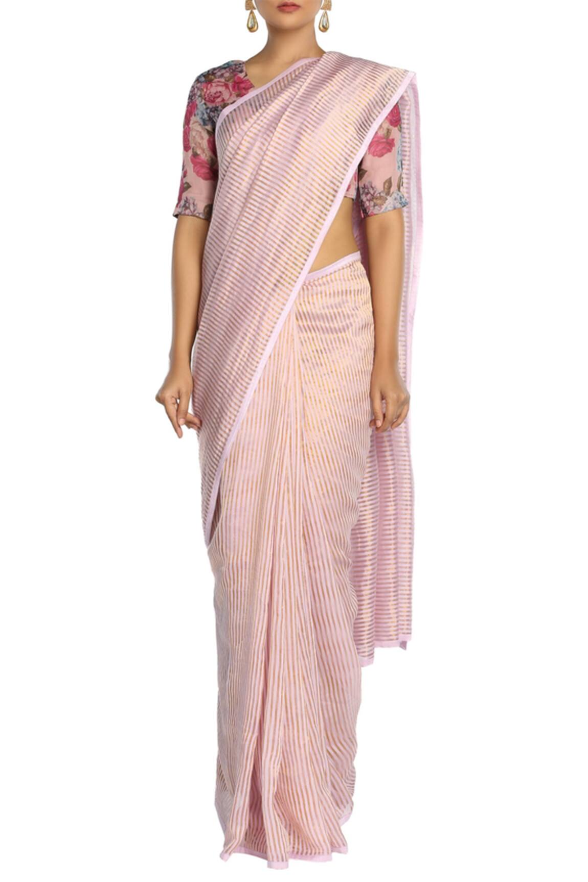 Pranay Baidya Chanderi Striped Saree