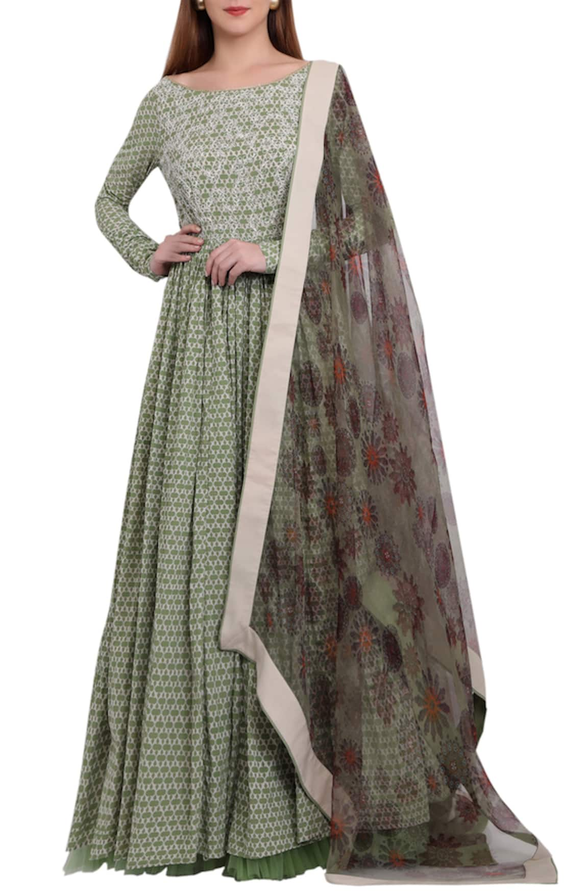 Natasha J Block Print Anarkali with Dupatta