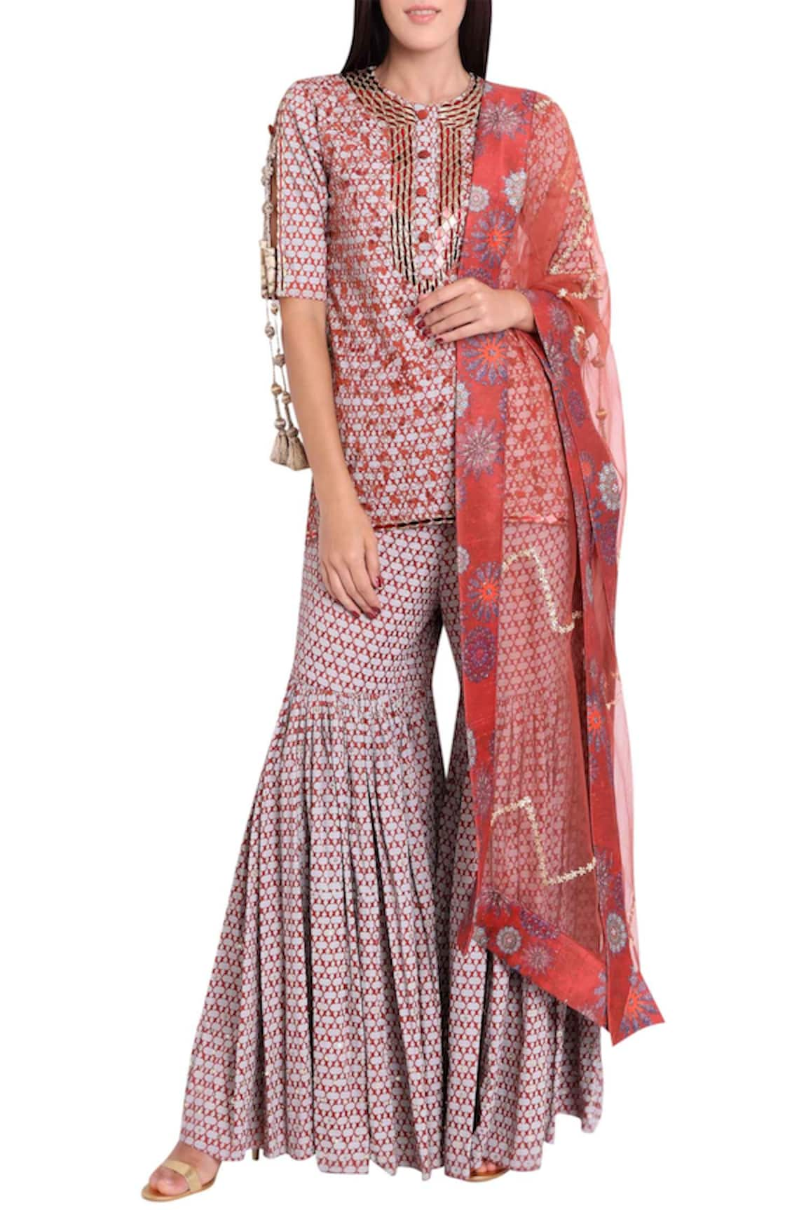 Natasha J Block Print Kurta Sharara Set