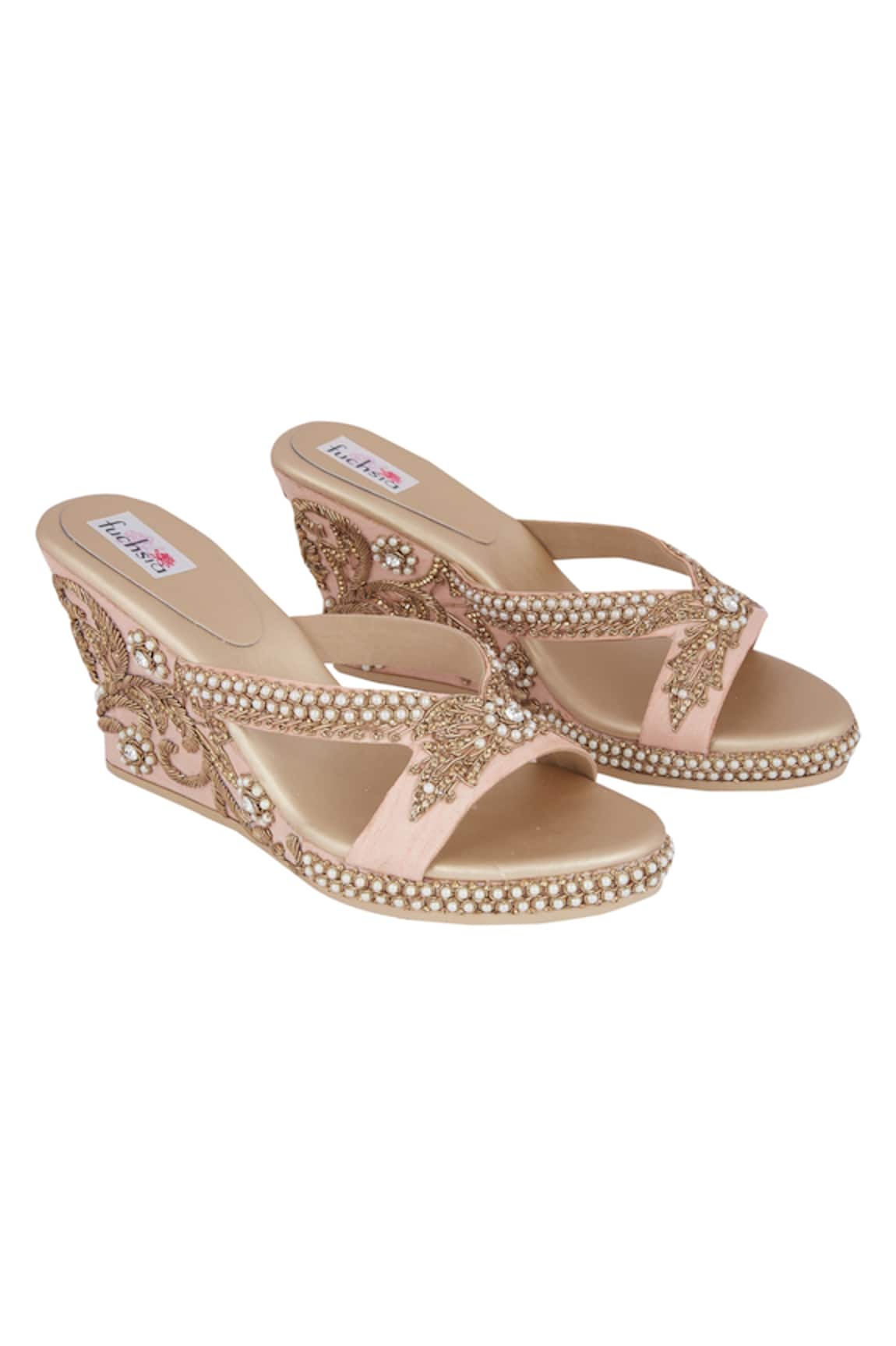 Fuchsia Embroidered Wedges 
