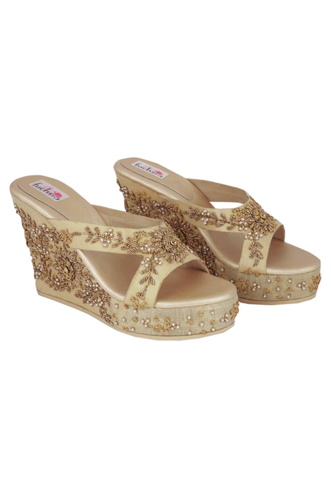 Fuchsia by aashaka mehta Embroidered Wedges