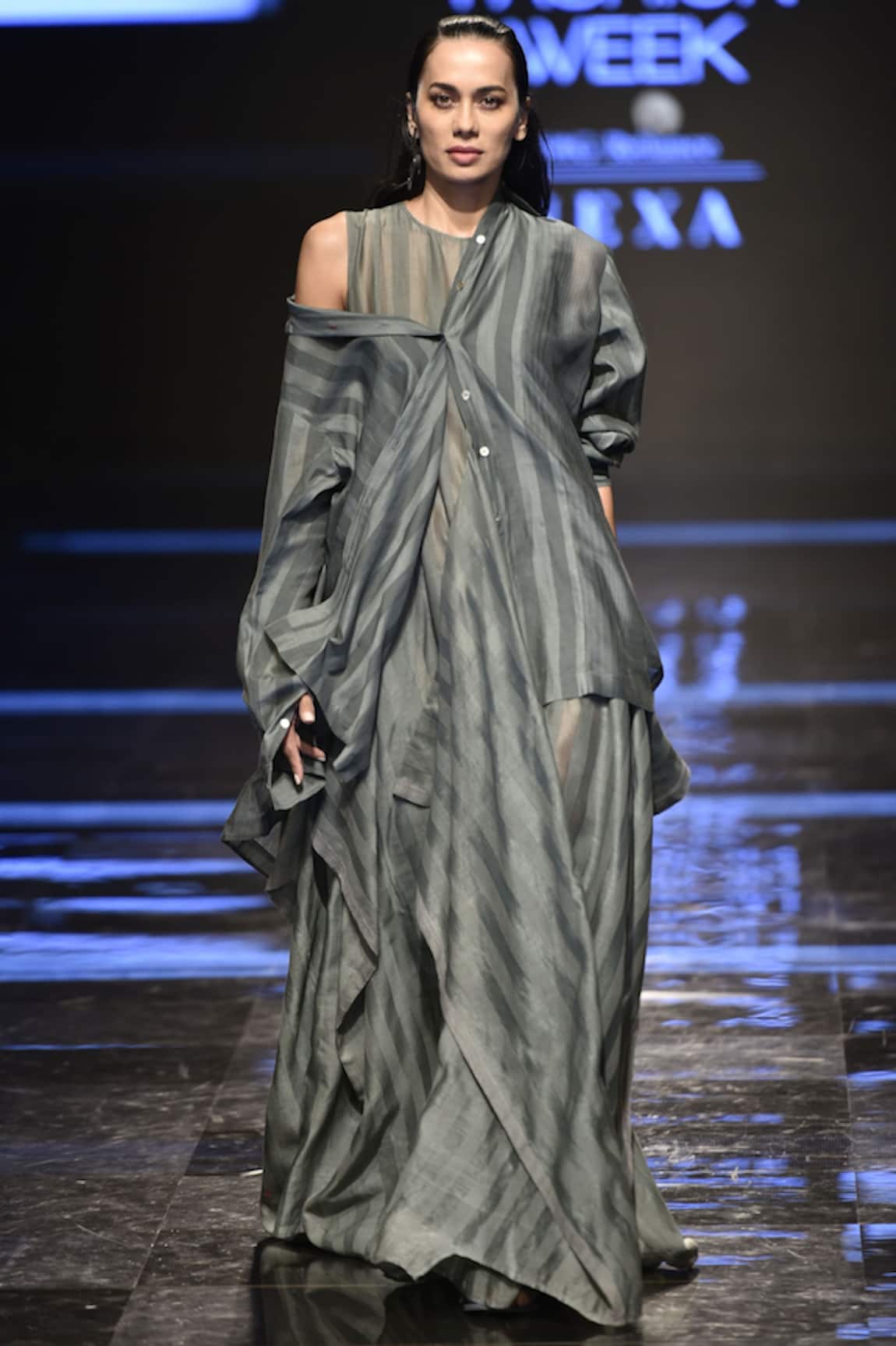 Urvashi Kaur Striped Sleeveless Gown With Godet Panels 