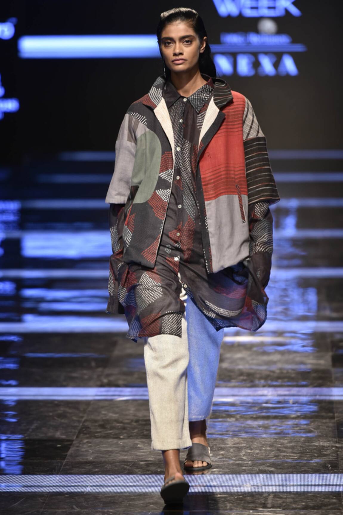 Urvashi Kaur Multi Color Patchwork Notched Lapel Jacket 