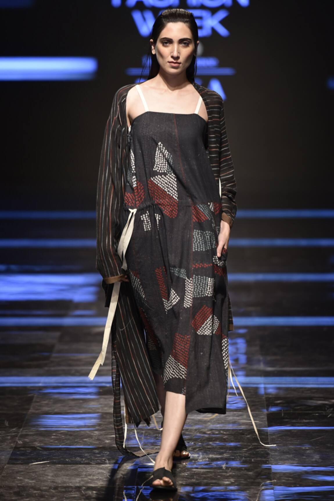 Urvashi Kaur Printed Slip Dress With Drawstring Waist 