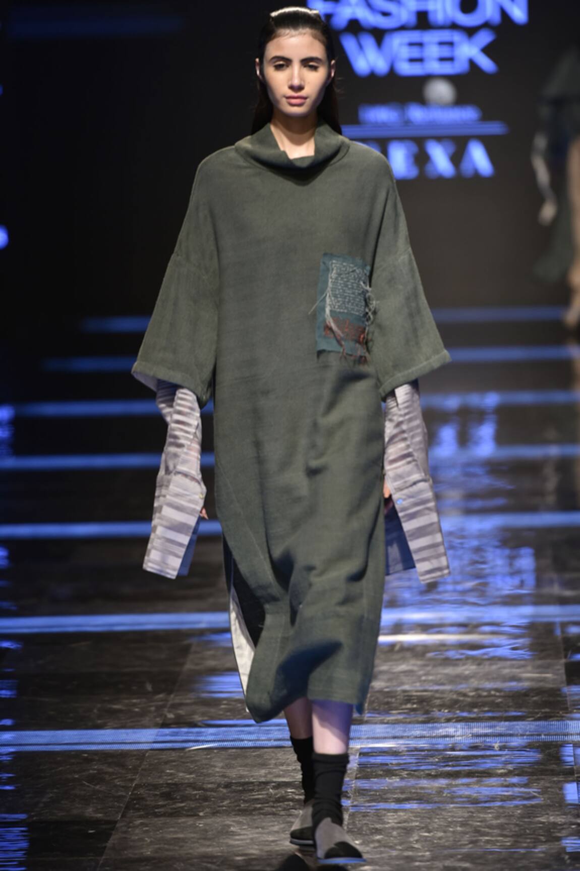 Urvashi Kaur Herringbone Textured Patch Work Tunic 