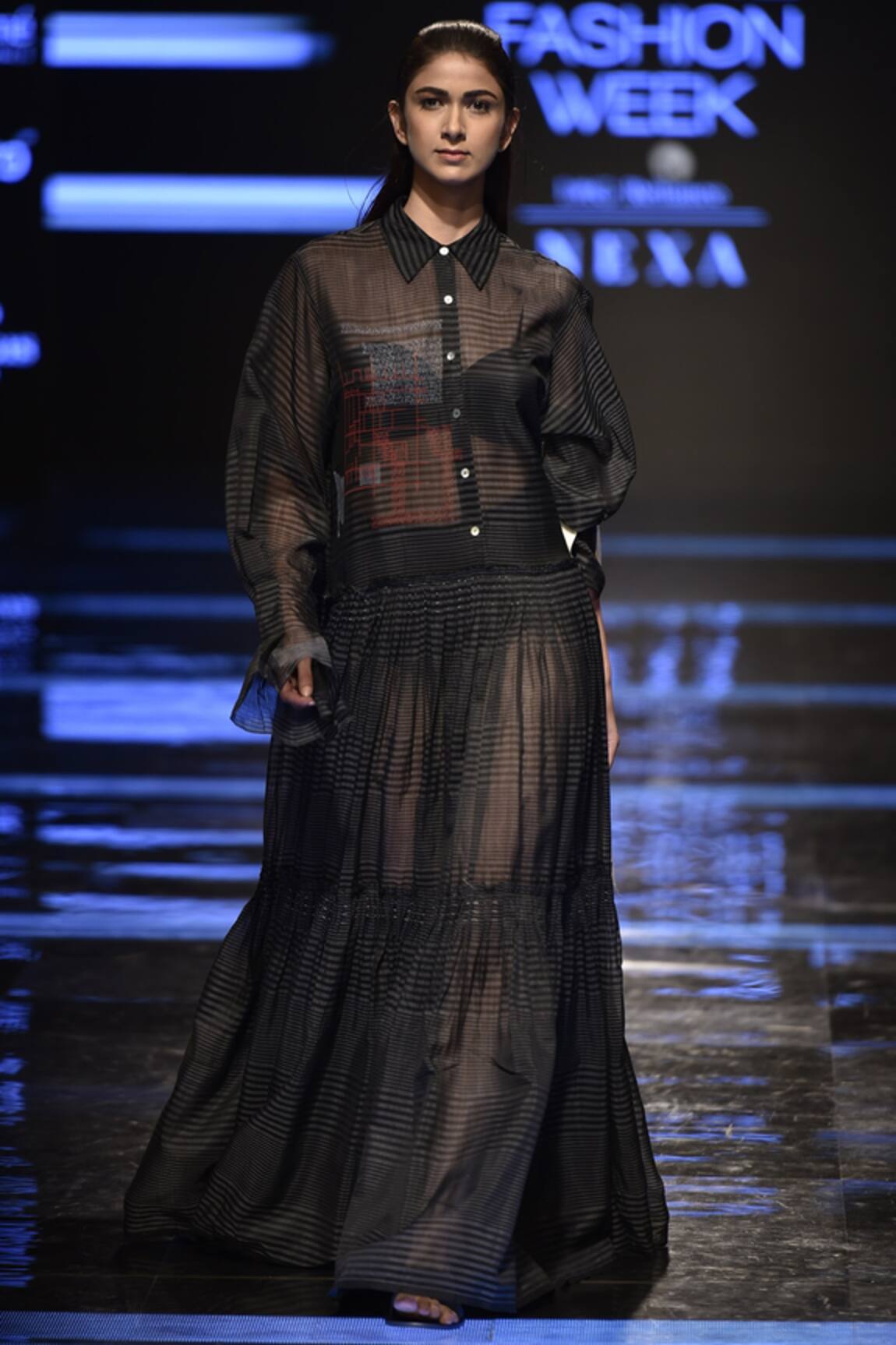 Urvashi Kaur Striped Sheer Button Front Maxi Dress 