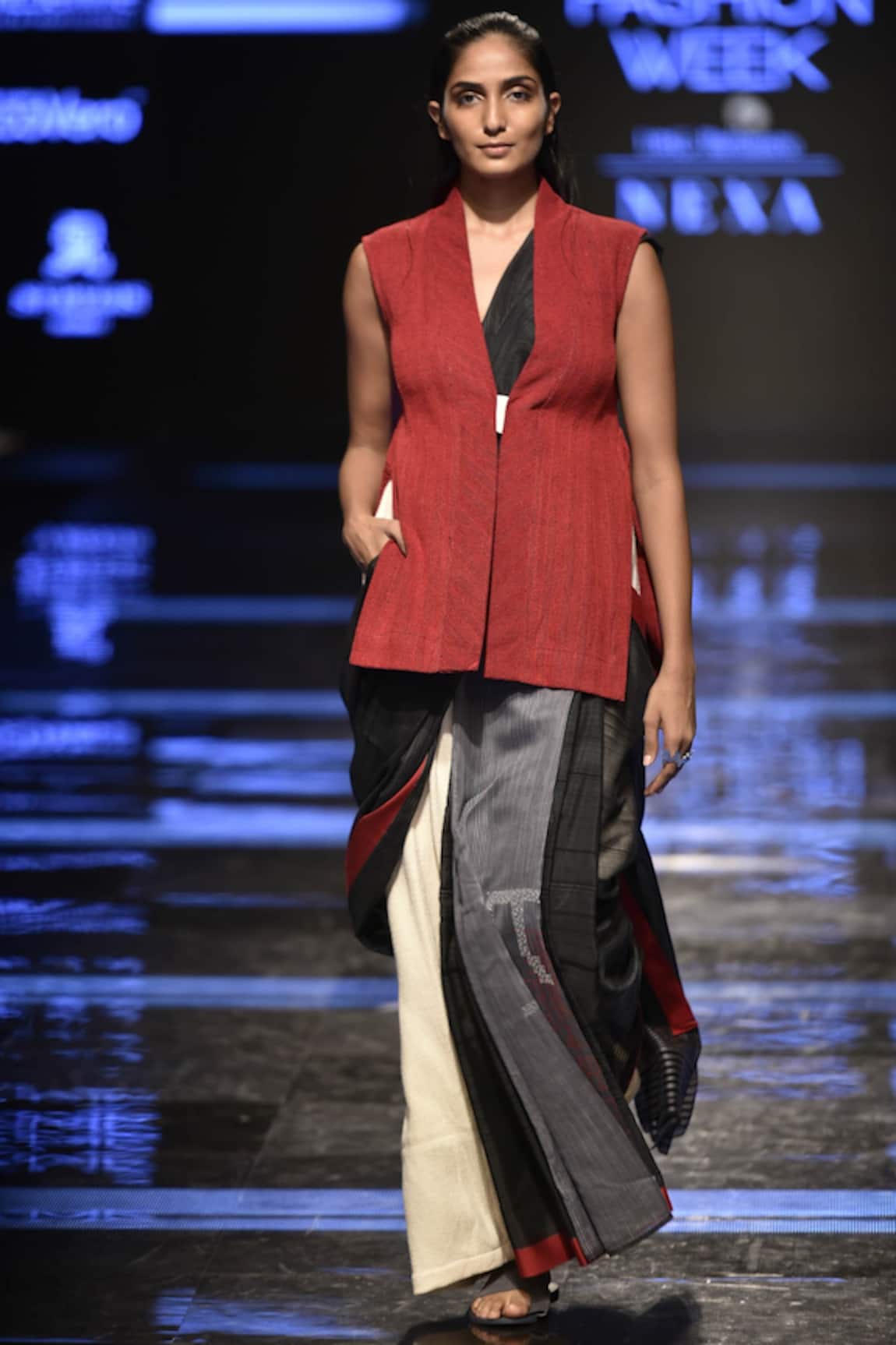 Urvashi Kaur Herringbone Weave Sleeveless Jacket 