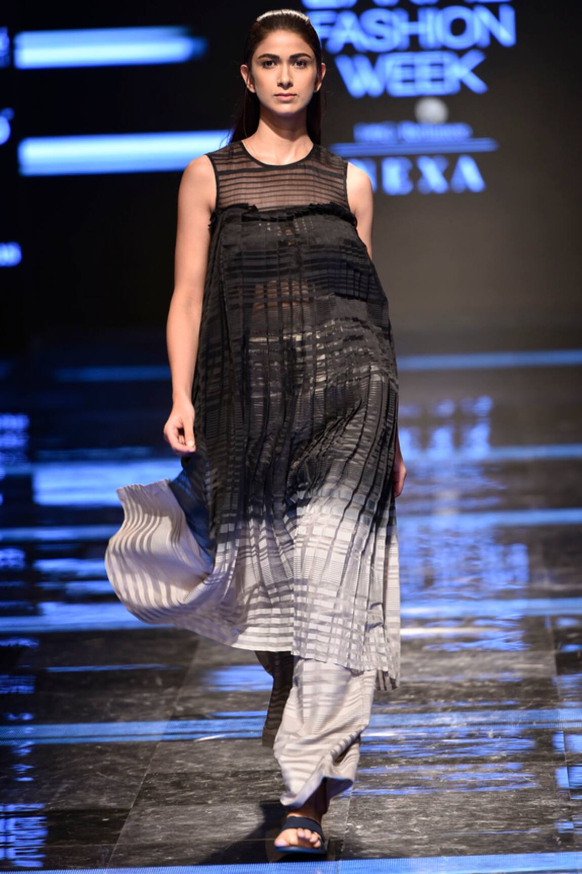 Urvashi Kaur Pleated Tunic With Striped Bodice