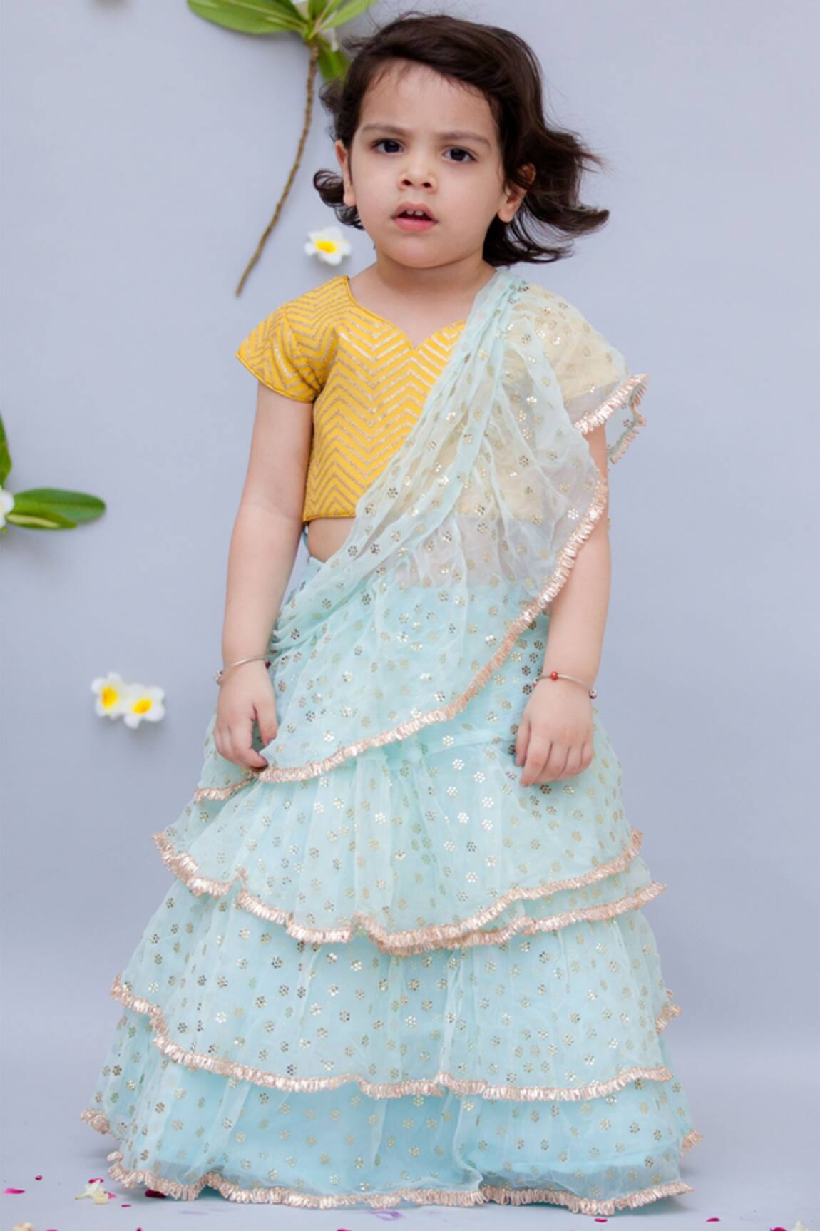 Fayon Kids Embroidered Pre-Draped Lehenga Set