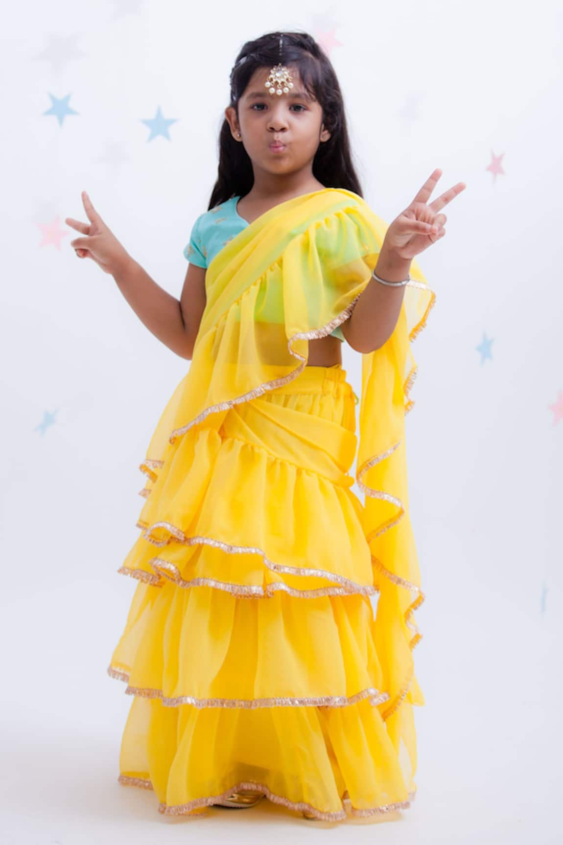 Fayon Kids Embroidered Pre-Draped Lehenga Set