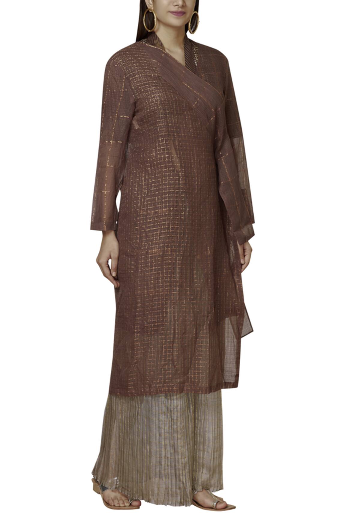 Urvashi Kaur Zari Woven Checks Wrap Jacket Style Kurta