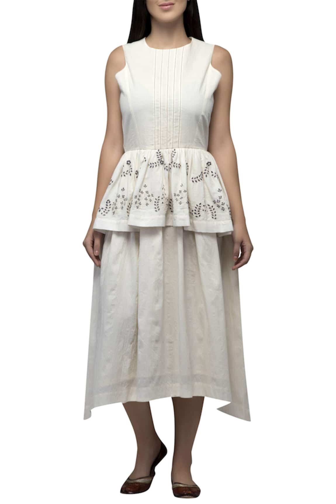 S & V Designs Embroidered Peplum Dress