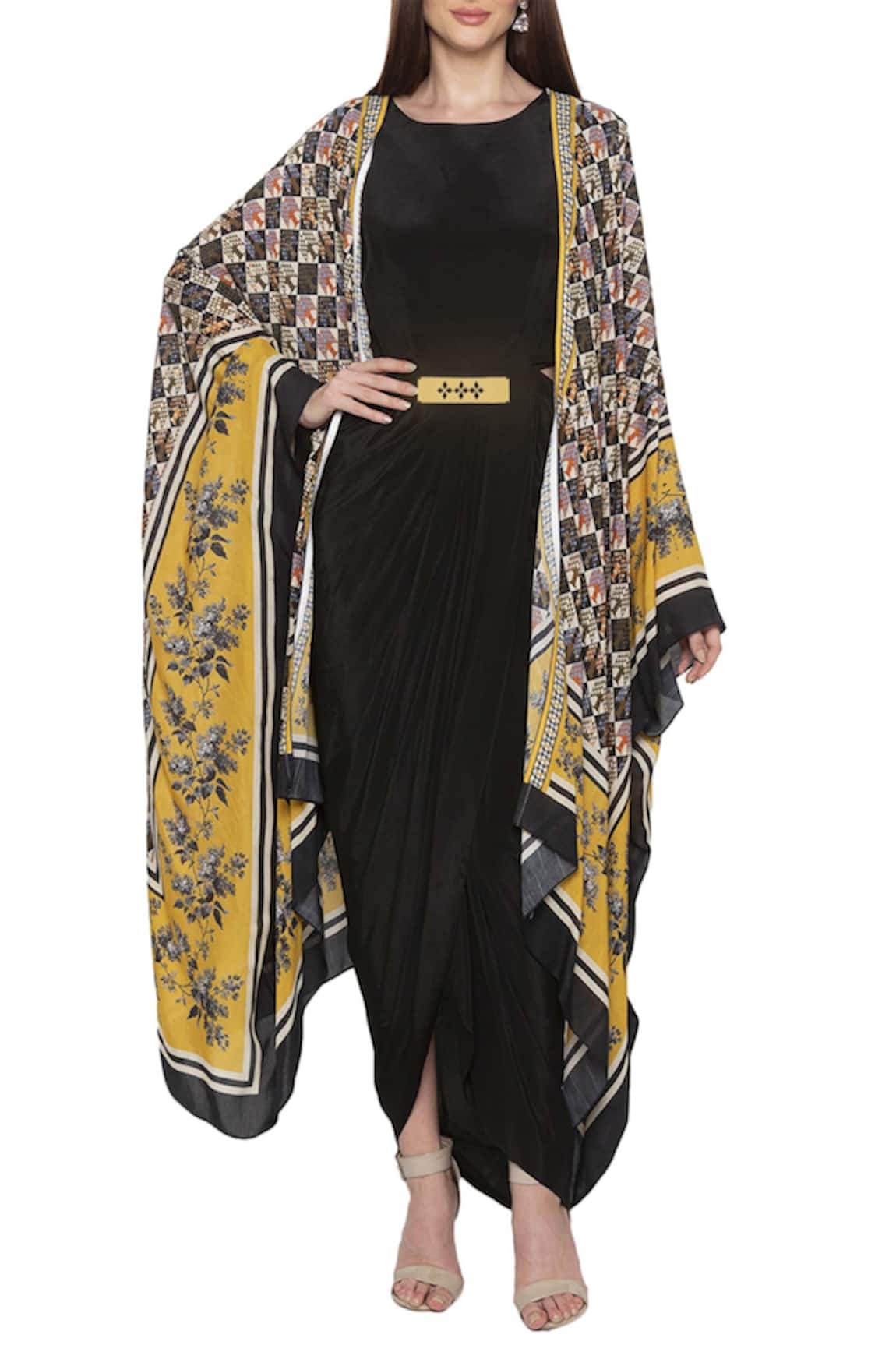 Soup by Sougat Paul Draped Dress With Printed Cape 