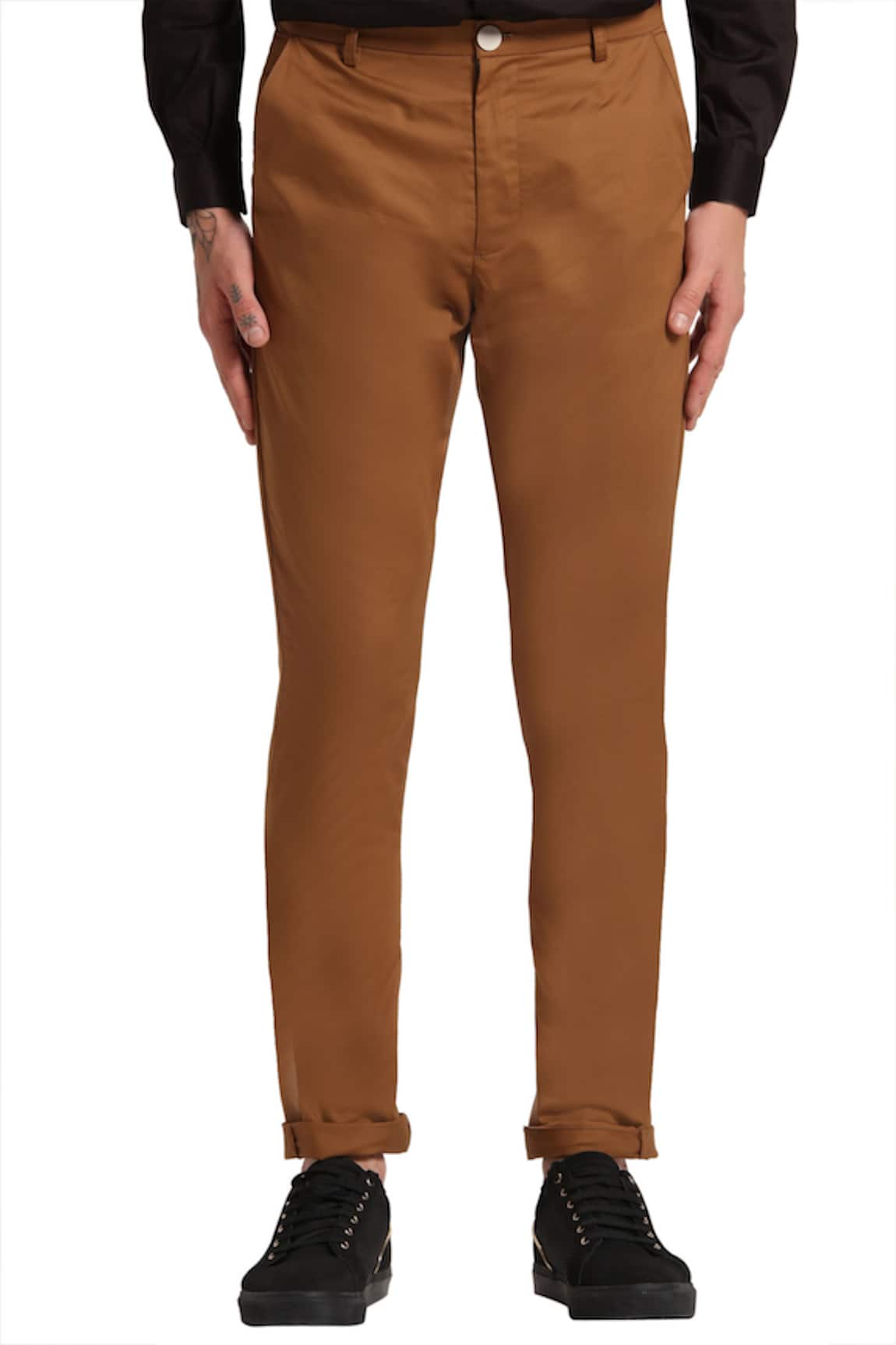 Quicksand Brown PlainSolid Premium Cotton Pant For Men