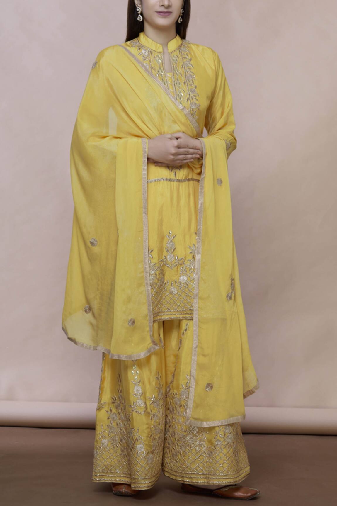 Abhi Singh Silk Embroidered Kurta Sharara Set