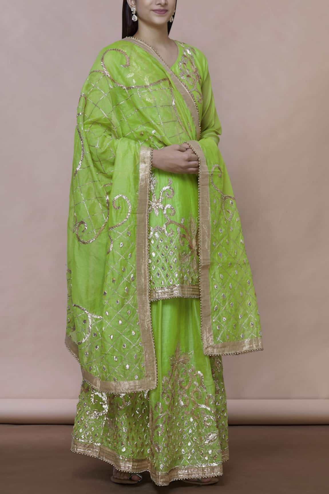 Abhi Singh Chanderi Embroidered Kurta Lehenga Set