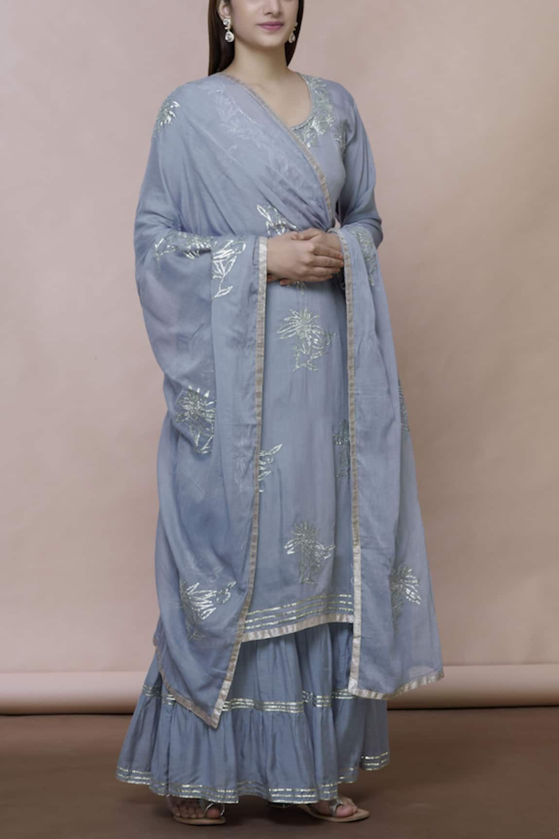 Abhi Singh Silk Embroidered Kurta Sharara Set