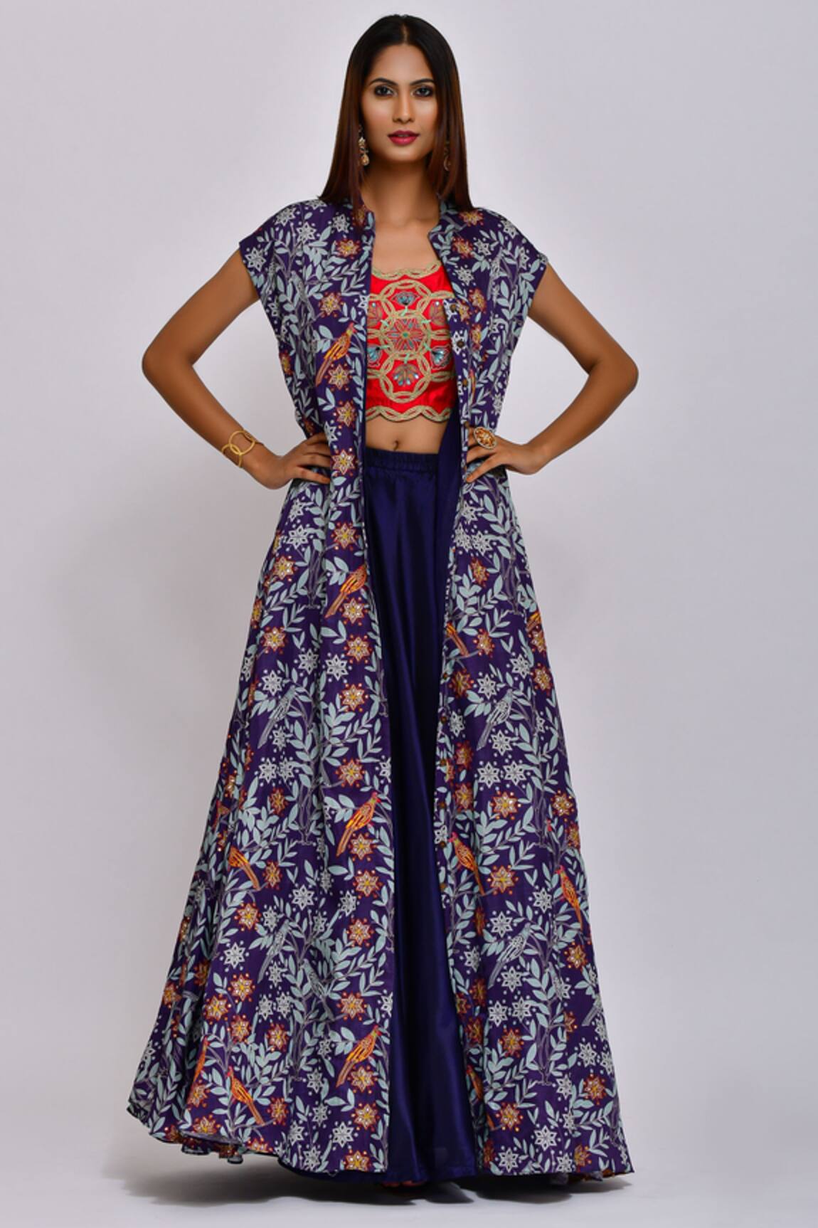 Swati Vijaivargie Linen Satin Printed Jacket Lehenga Set