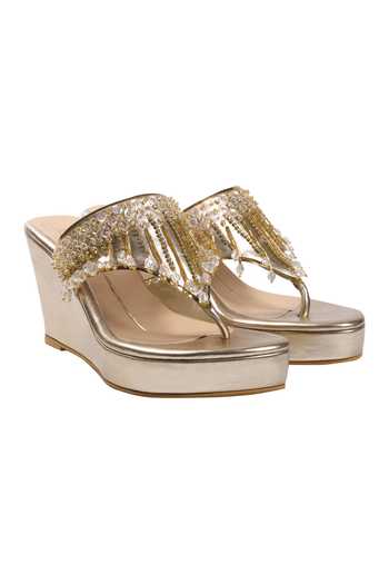 Nidhi Bhandari Gold Embellished Wedge Sandals 
