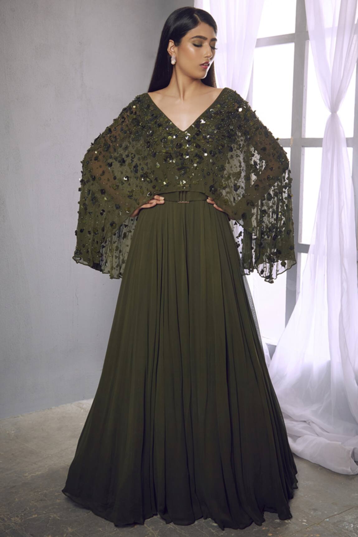 Shloka Khialani Embroidered Gown with Belt 