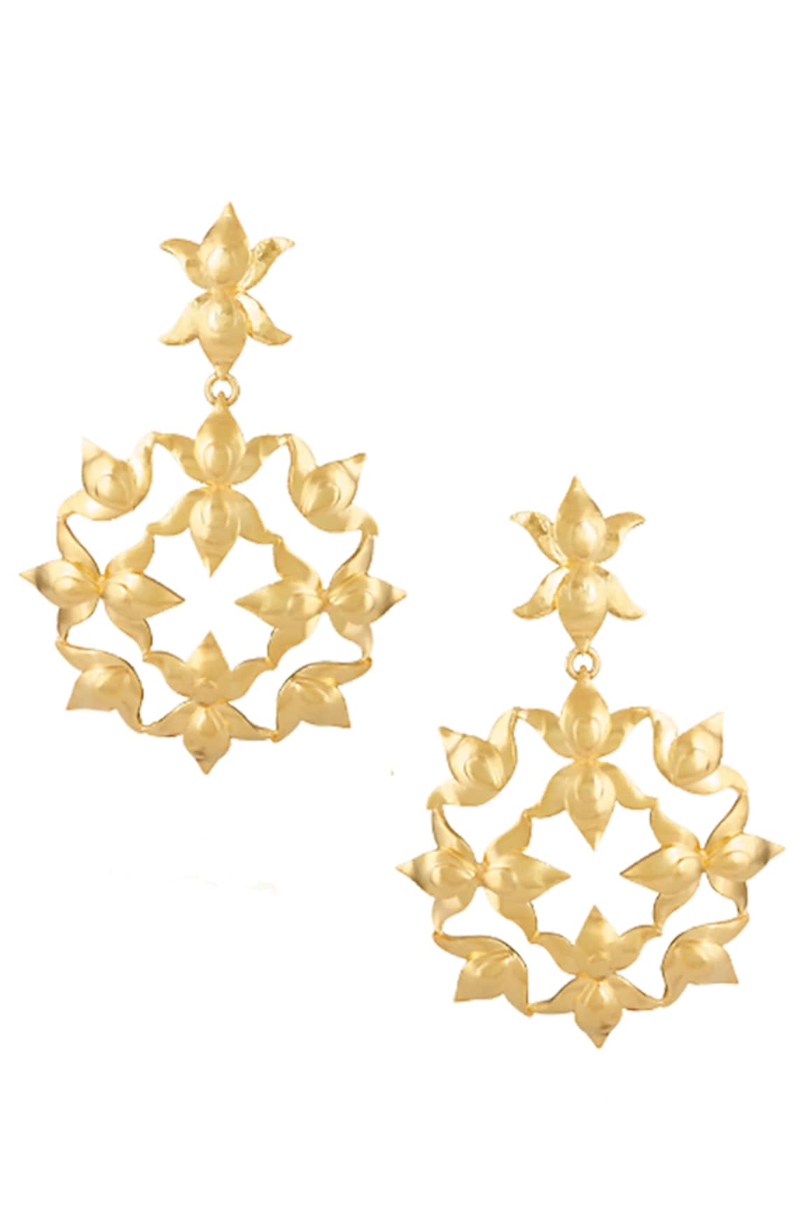 Ornamaas Carved Lotus Motif Dangler Earrings
