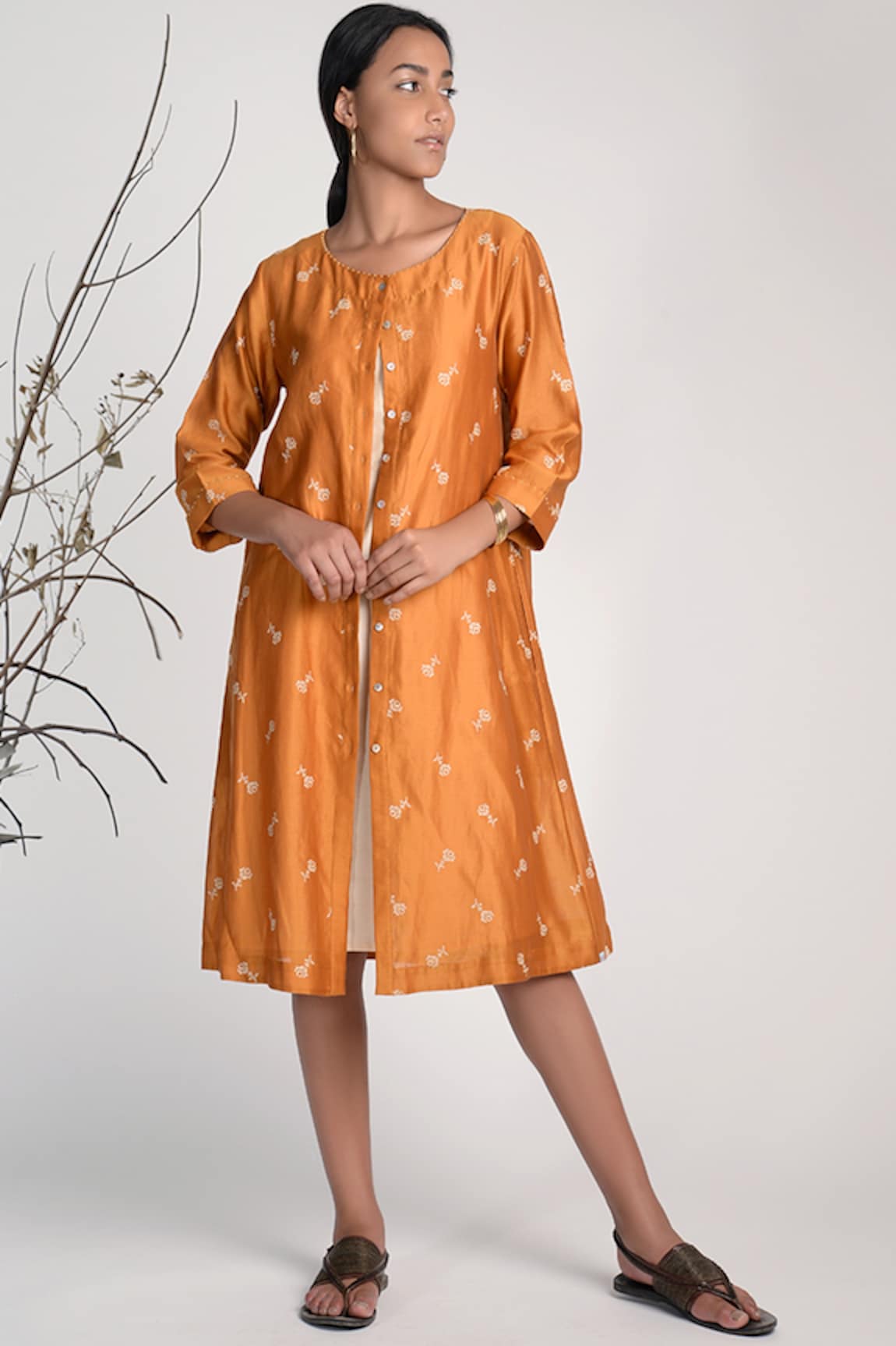 Umbar Silk Embroidered Shirt Dress