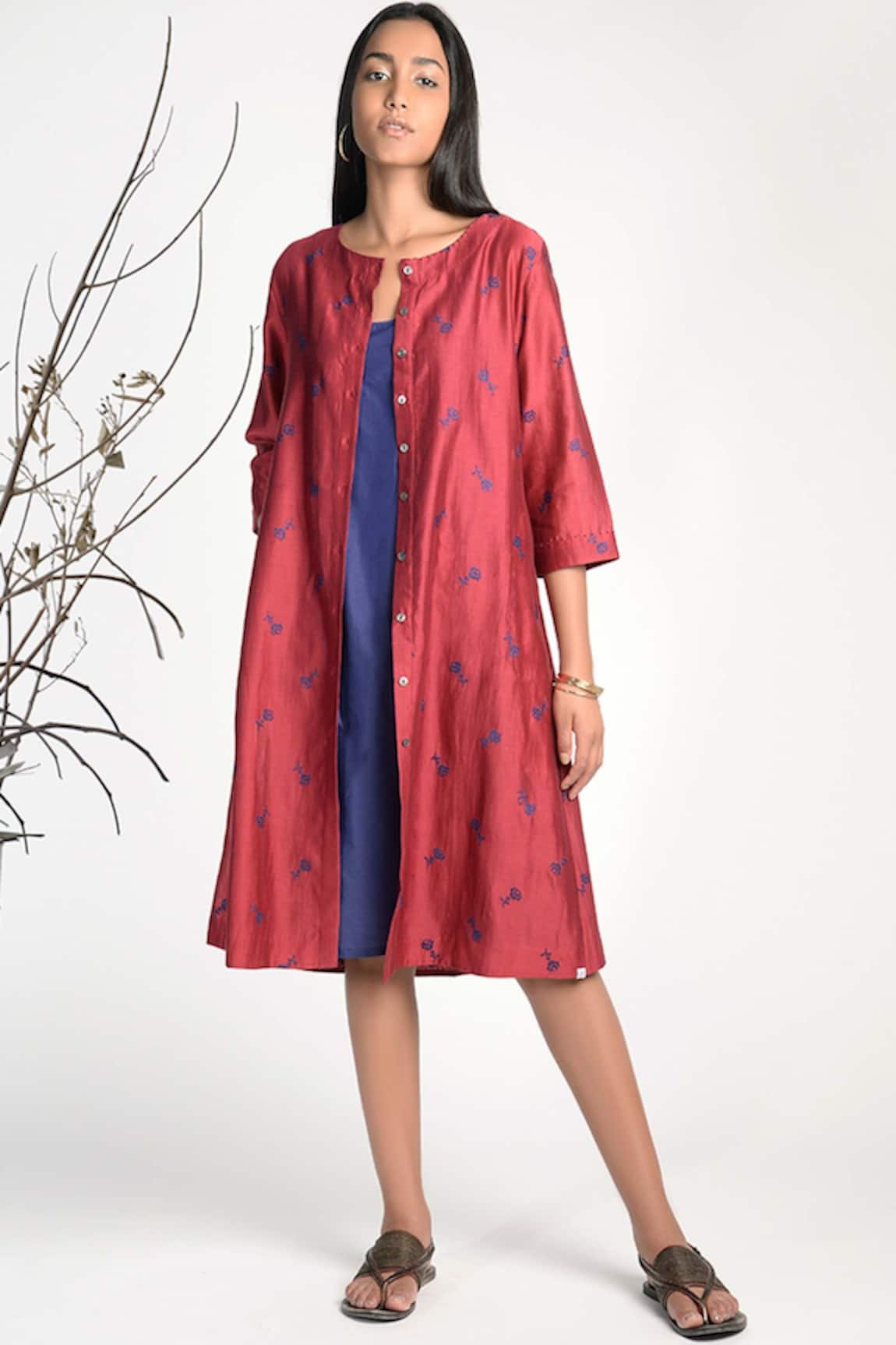 Umbar Silk Embroidered Shirt Dress