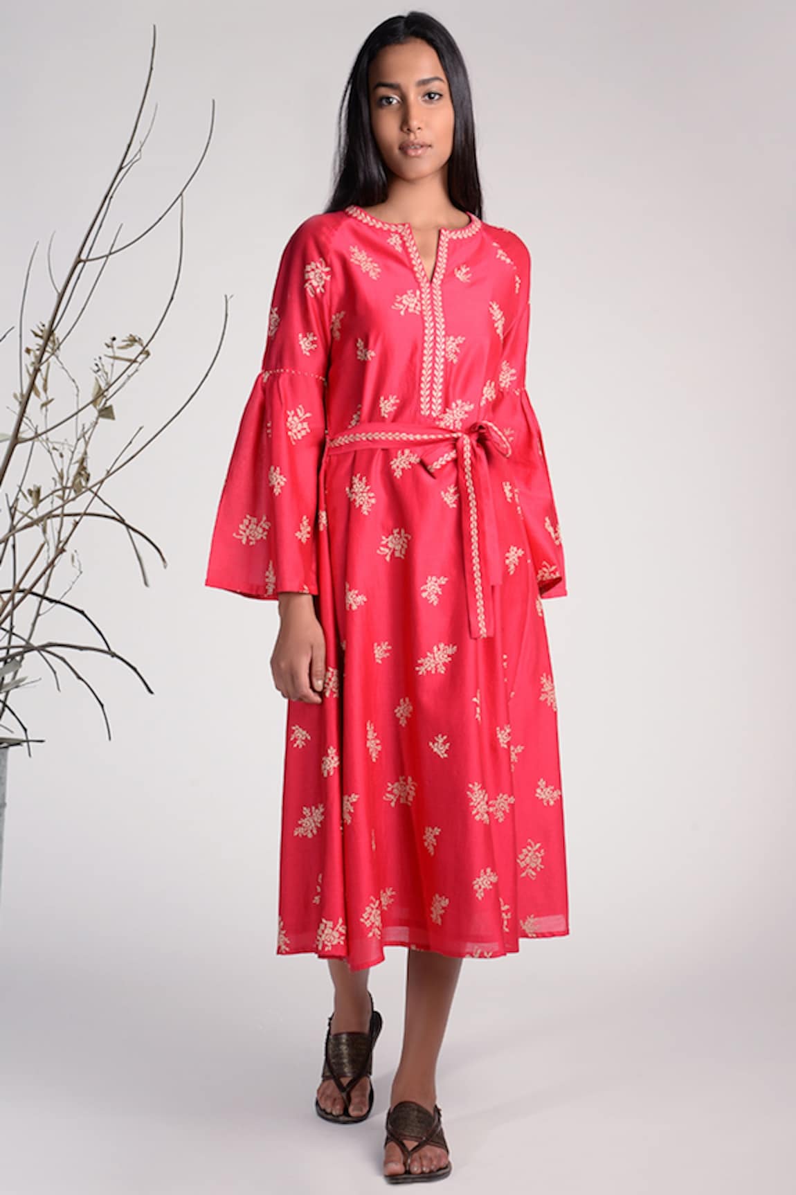 Umbar Silk Embroidered Dress with Belt