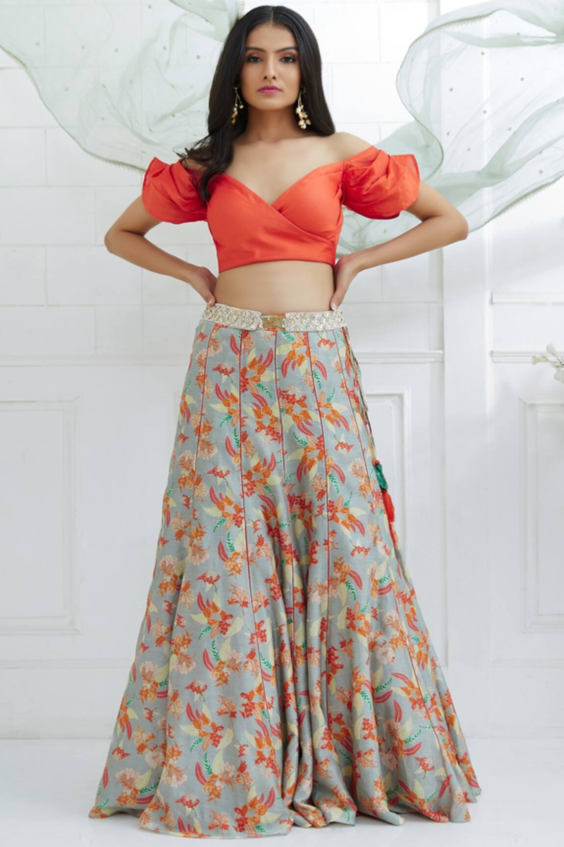 Mandira Wirk - Indian Chanderi Lehenga Set 