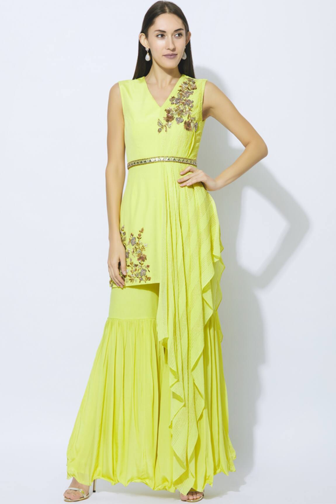 NIDHIKA SHEKHAR Asymmetric Kurta Sharara Set