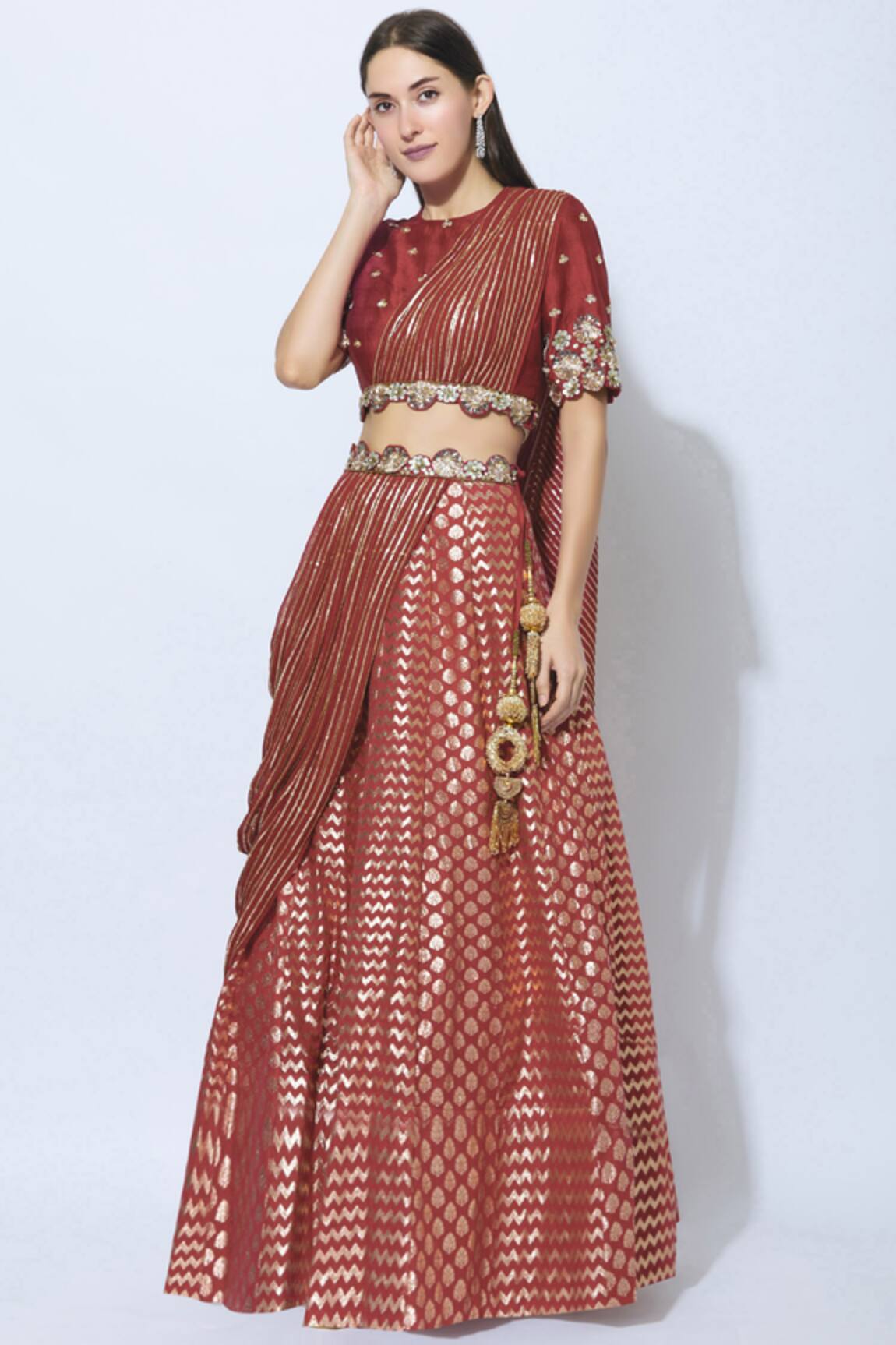 NIDHIKA SHEKHAR Draped Embroidered Lehenga Set