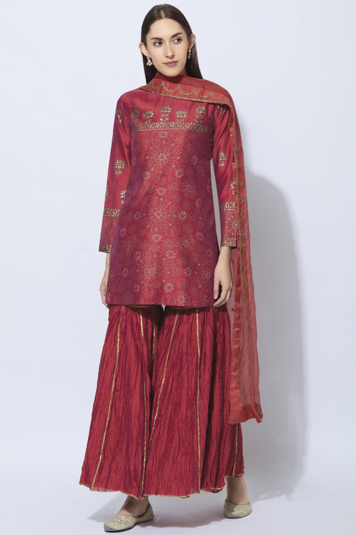Neeta Bhargava Silk Hand Painted Kurta Sharara Set