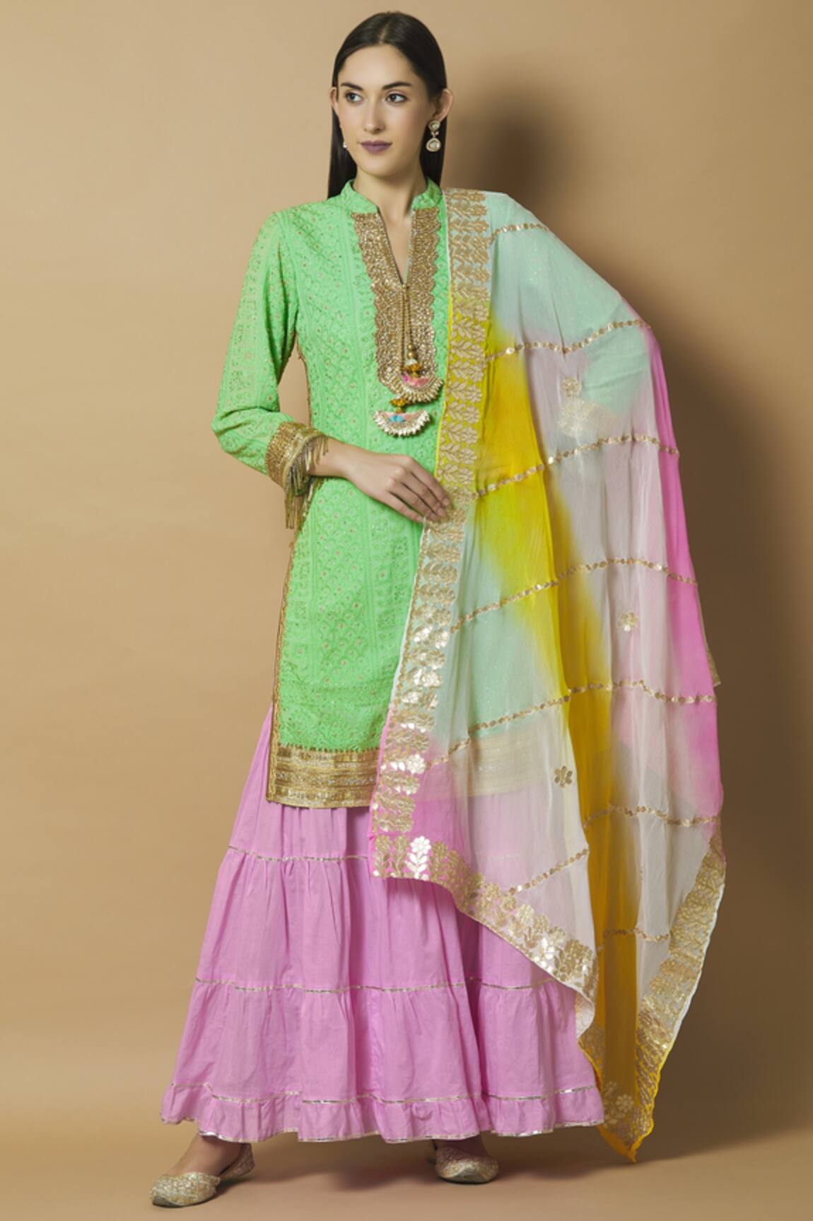 Kunwarani Ritu Chikankari Kurta Sharara Set