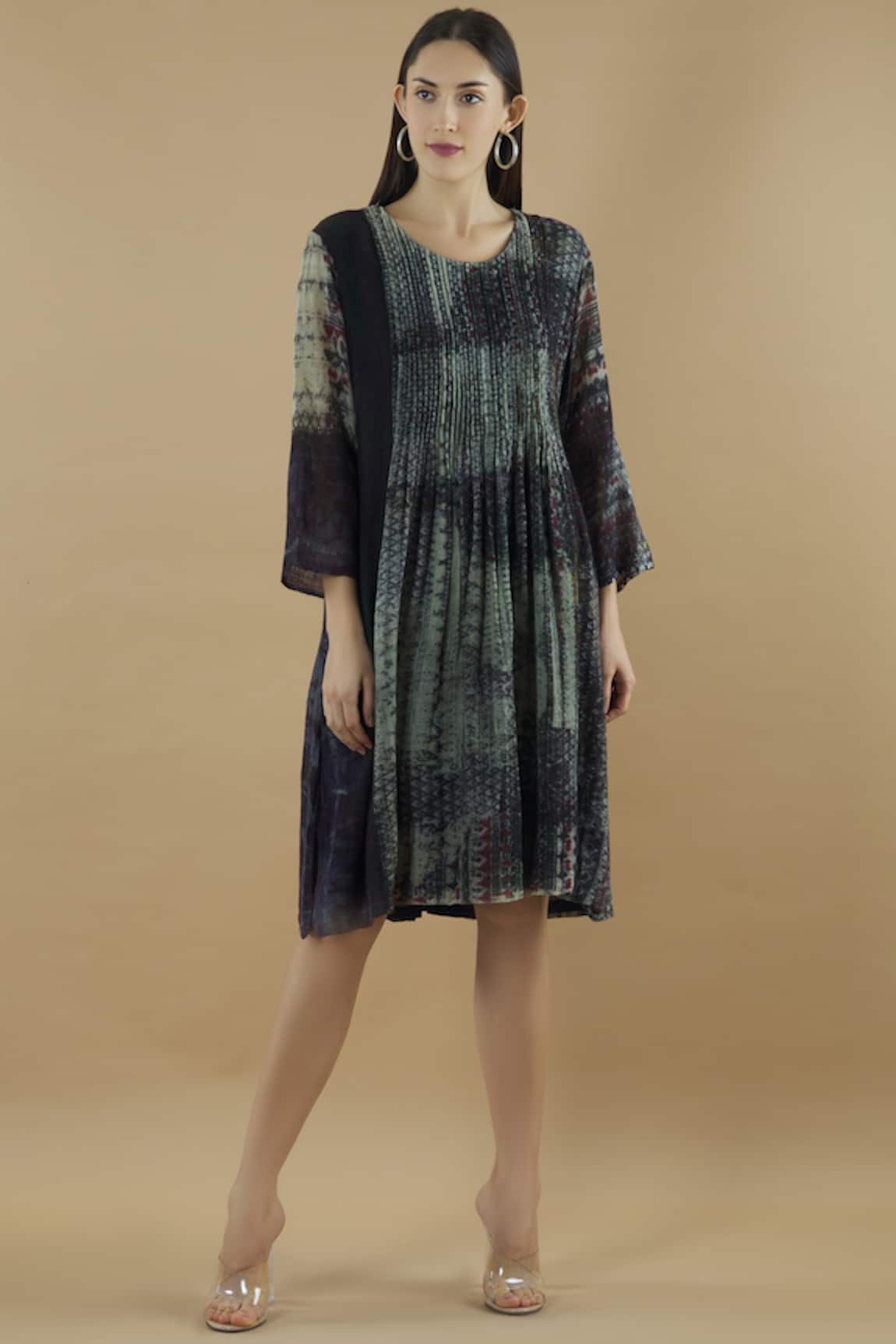 Yavi Pintuck Flared Dress