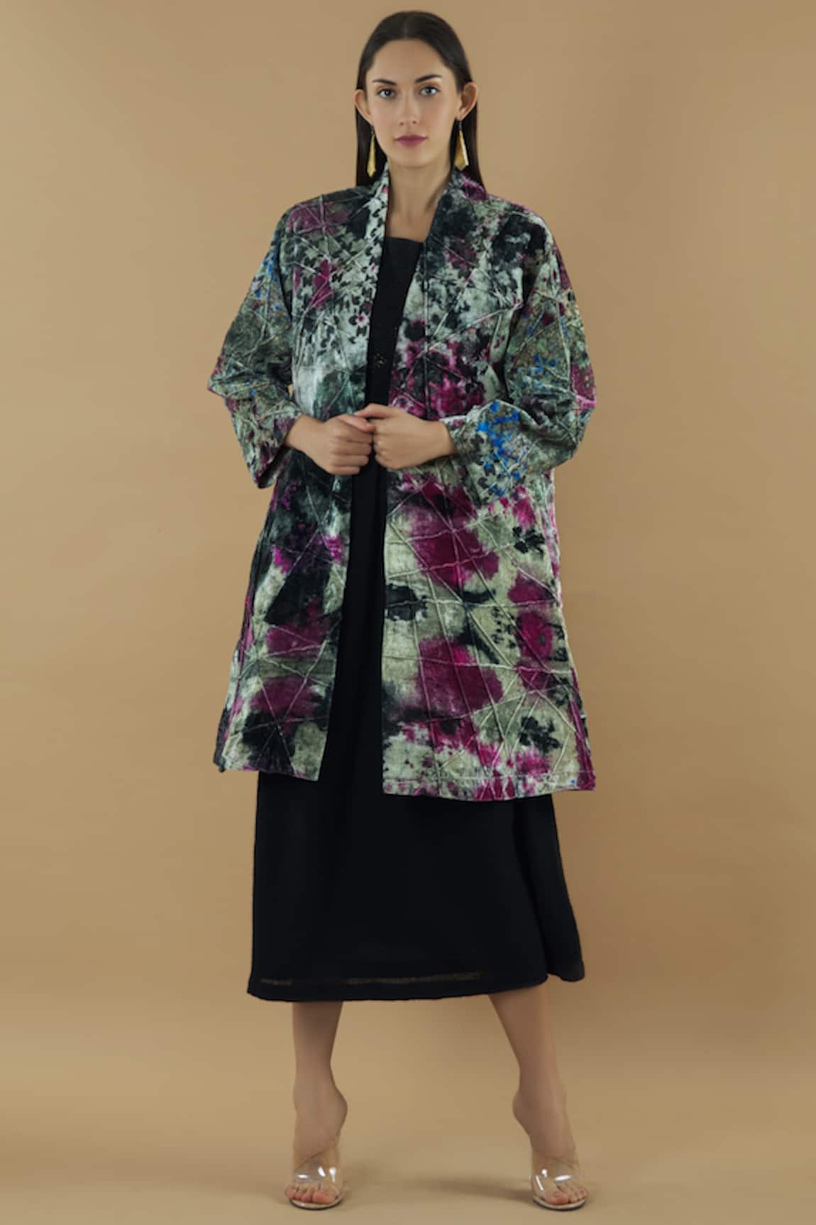 Yavi Silk Velvet Long Jacket