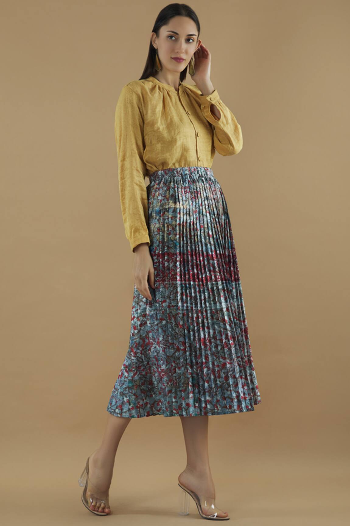 Yavi Pleated Midi Skirt