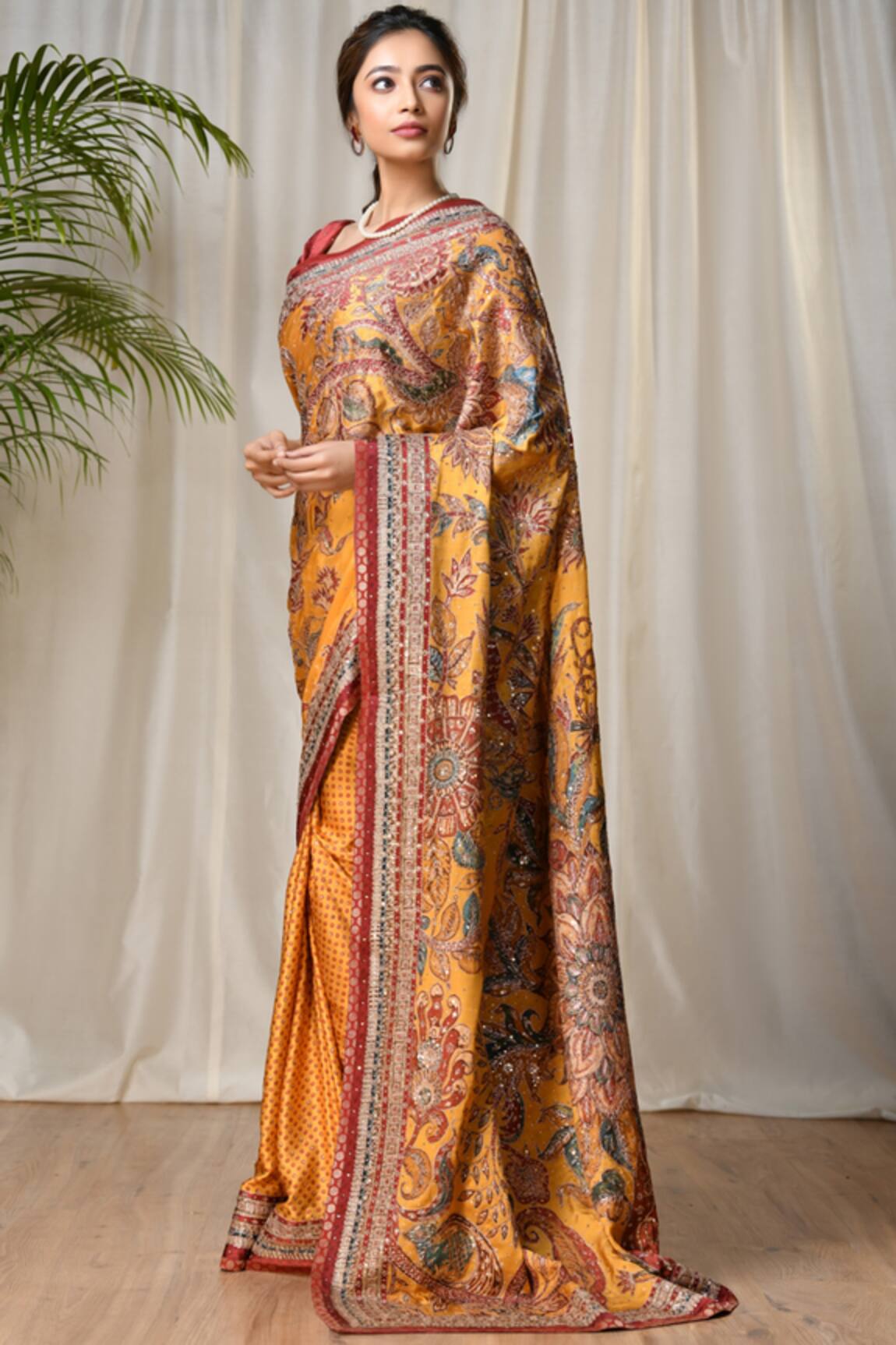 RI.Ritu Kumar Silk Satin Saree with Unstitched Blouse