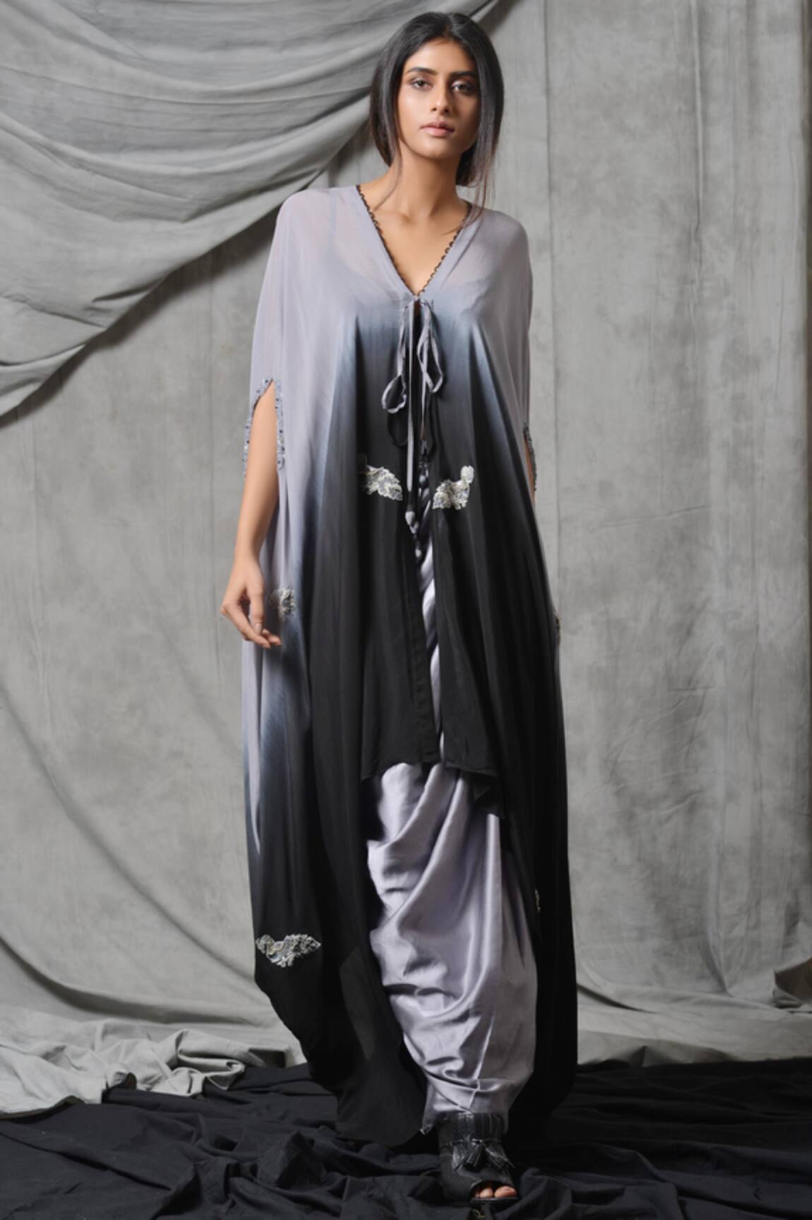 Eclat By Prerika Jalan Embroidered Cape With Draped Skirt