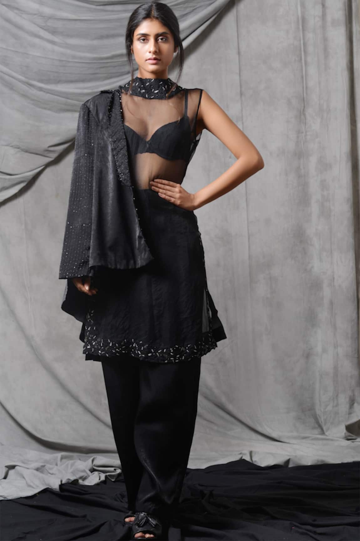 Eclat By Prerika Jalan Silk Velvet Tunic Jacket Set