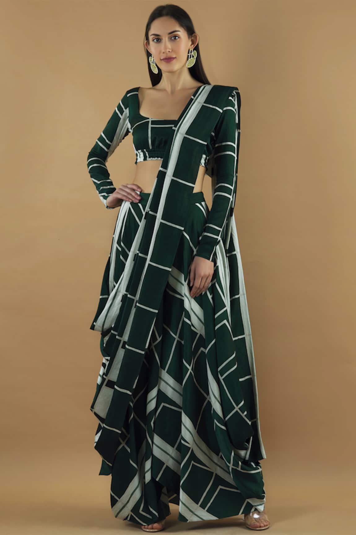 Vedika M Pre-Draped Printed Saree with Blouse 