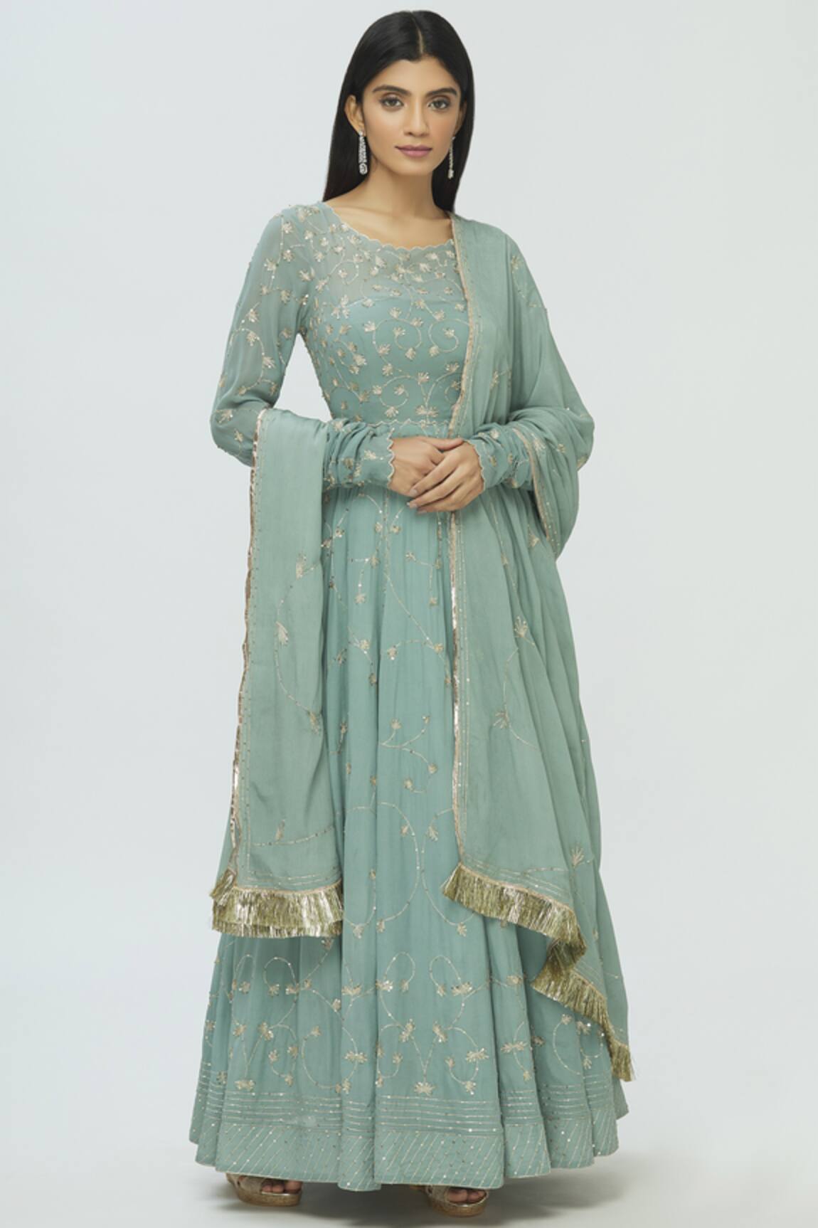 Pleats by Kaksha and Dimple Embroidered Anarkali with Dupatta