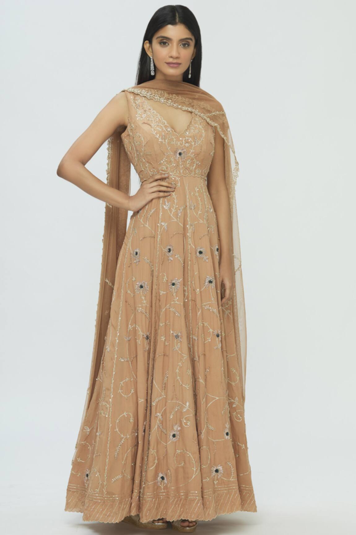 Pleats by Kaksha and Dimple Embroidered Anarkali with Dupatta