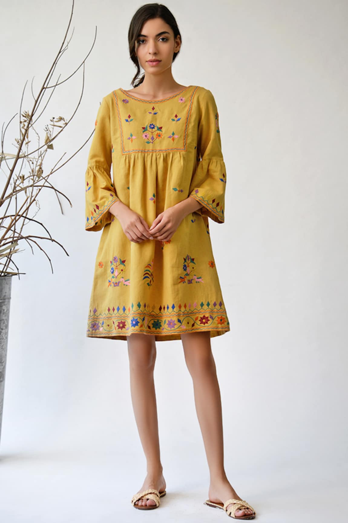 Umbar Cotton Linen Embroidered Dress