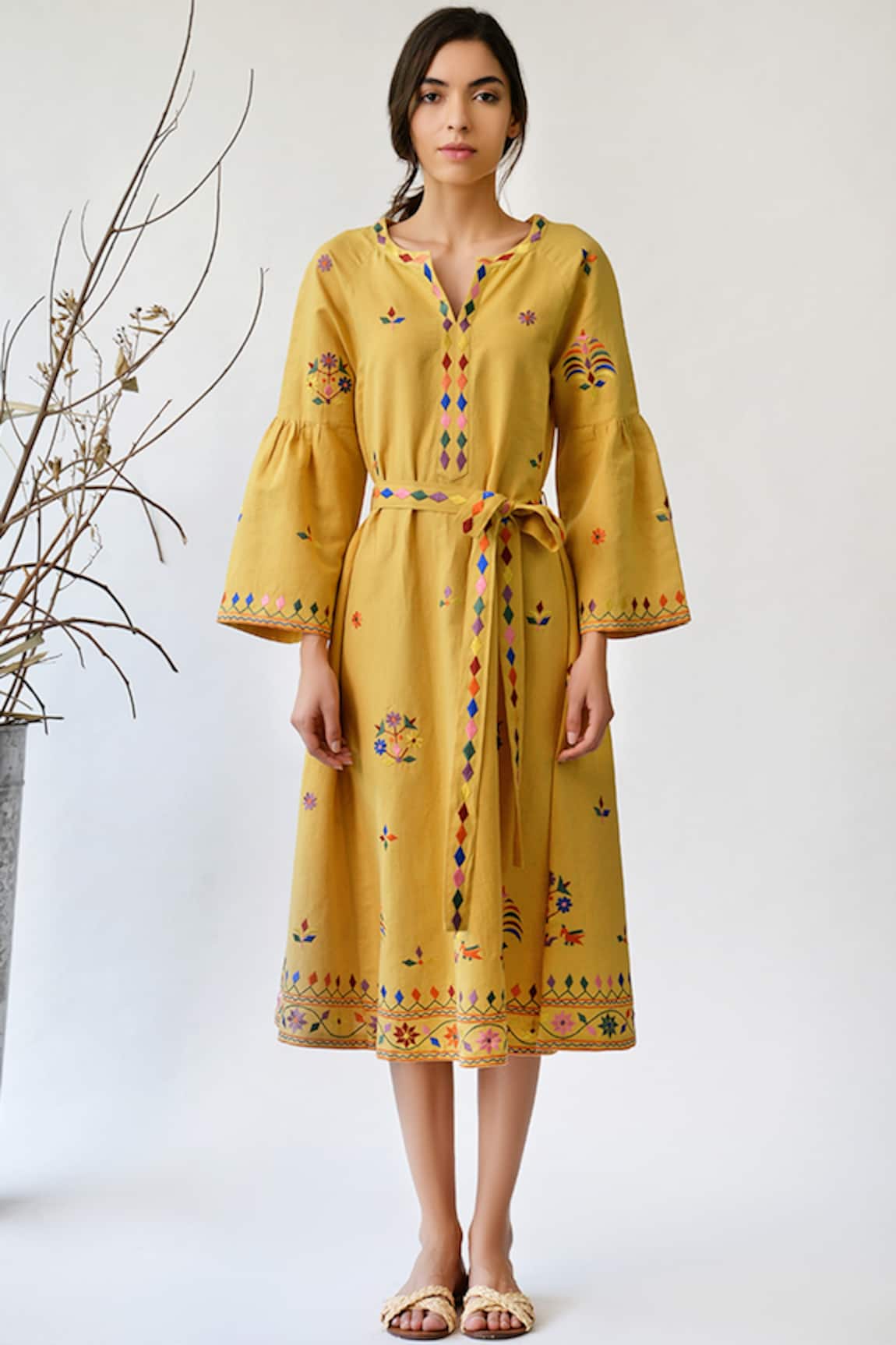 Umbar Cotton Linen Embroidered Dress